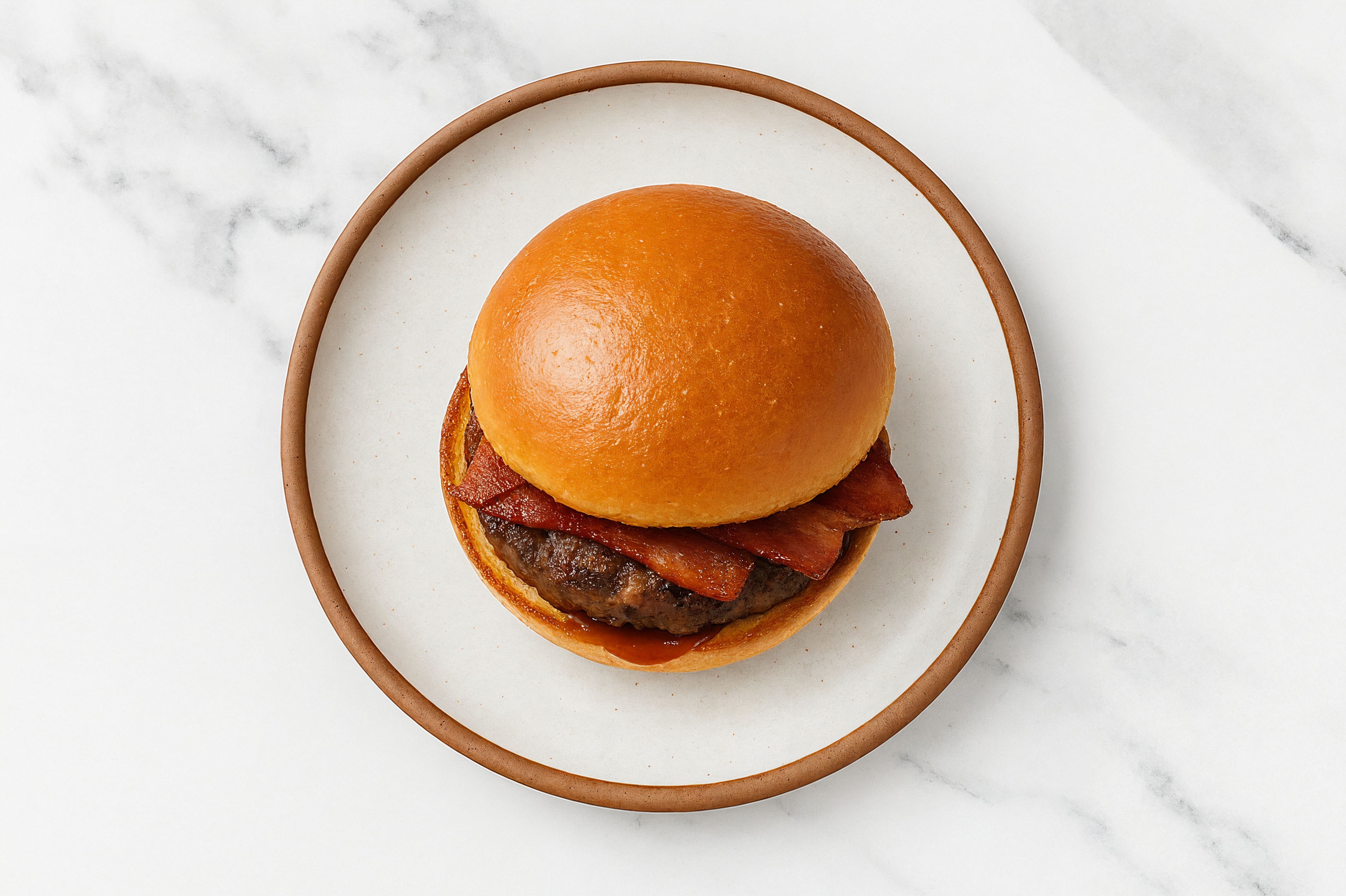 Ground Lamb Burger Buns on Brioche with BBQ & Turkey Bacon