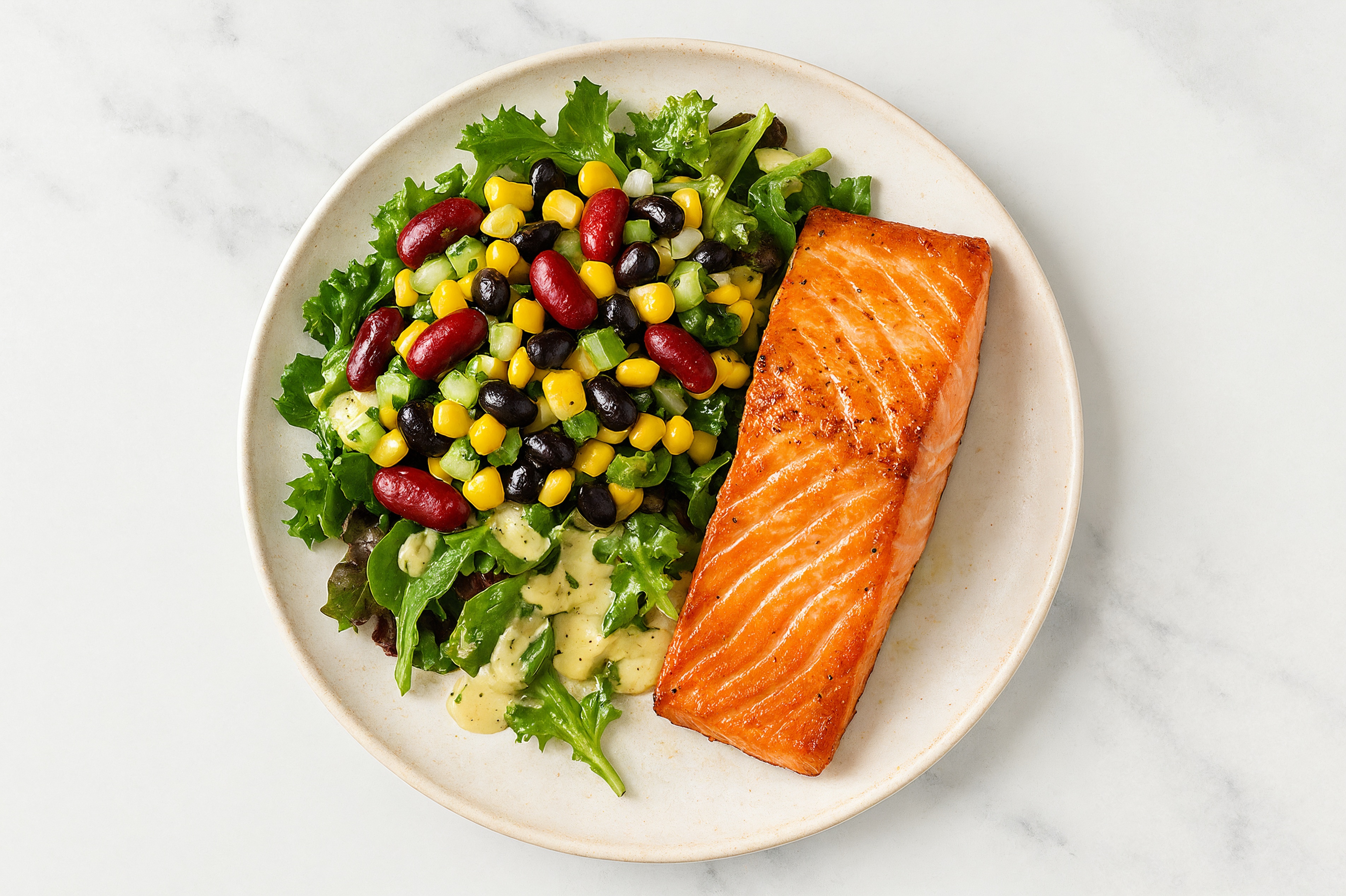 Caesar Spring Mix Salad with Atlantic Salmon & Black Beans