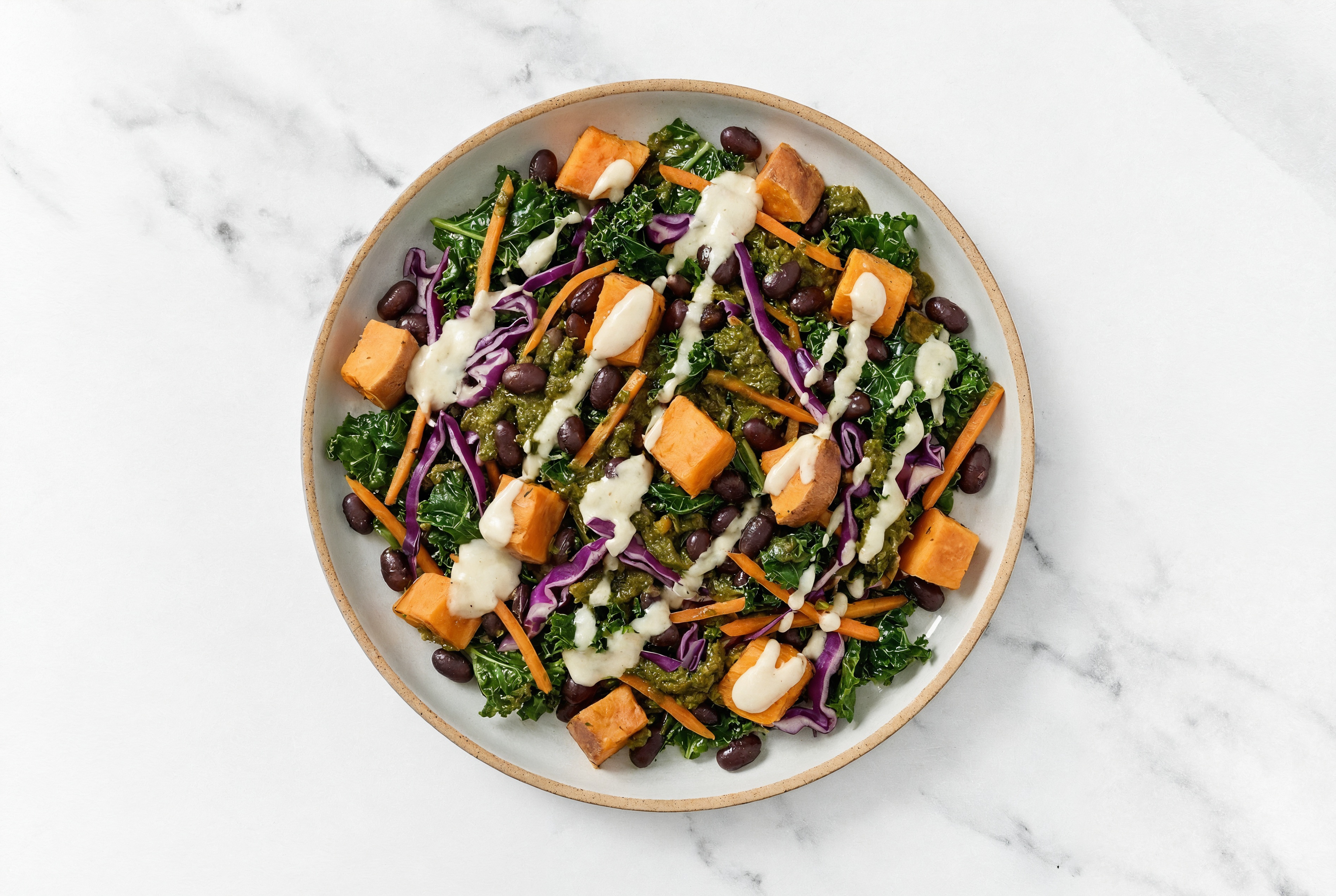 Sweet Potato Black Bean Saag + Garlic Rainbow Veggies