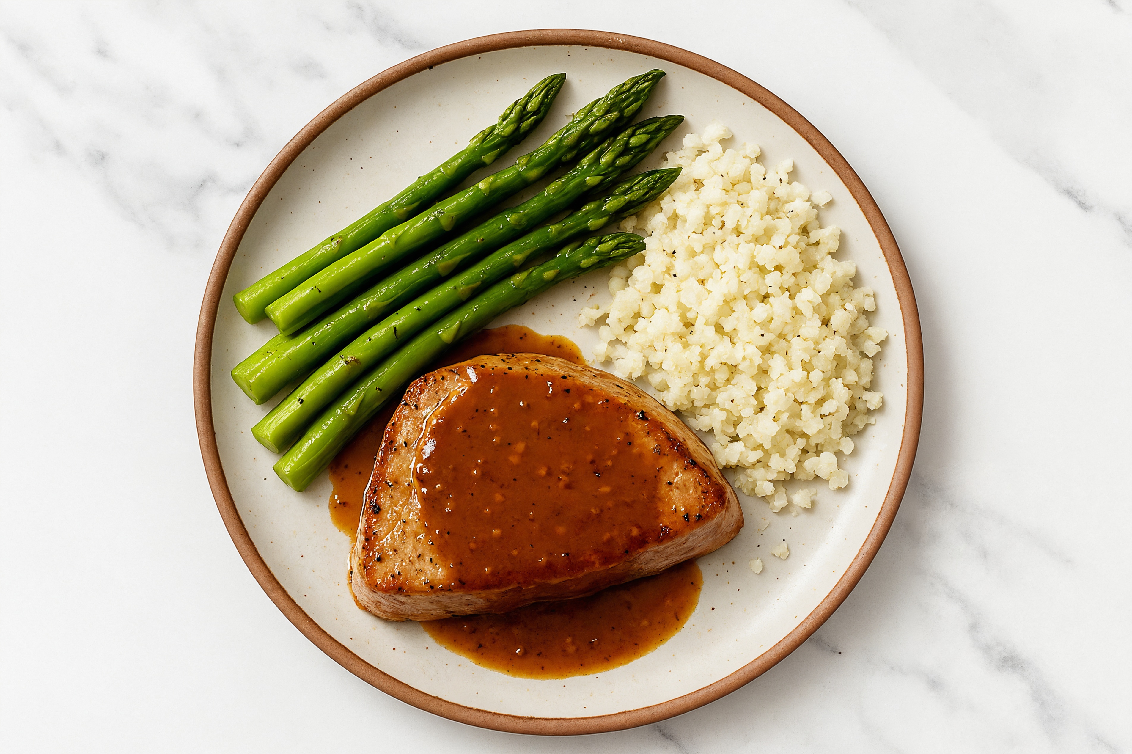 Gingery Tuna Steak with Asparagus + Cauliflower Rice