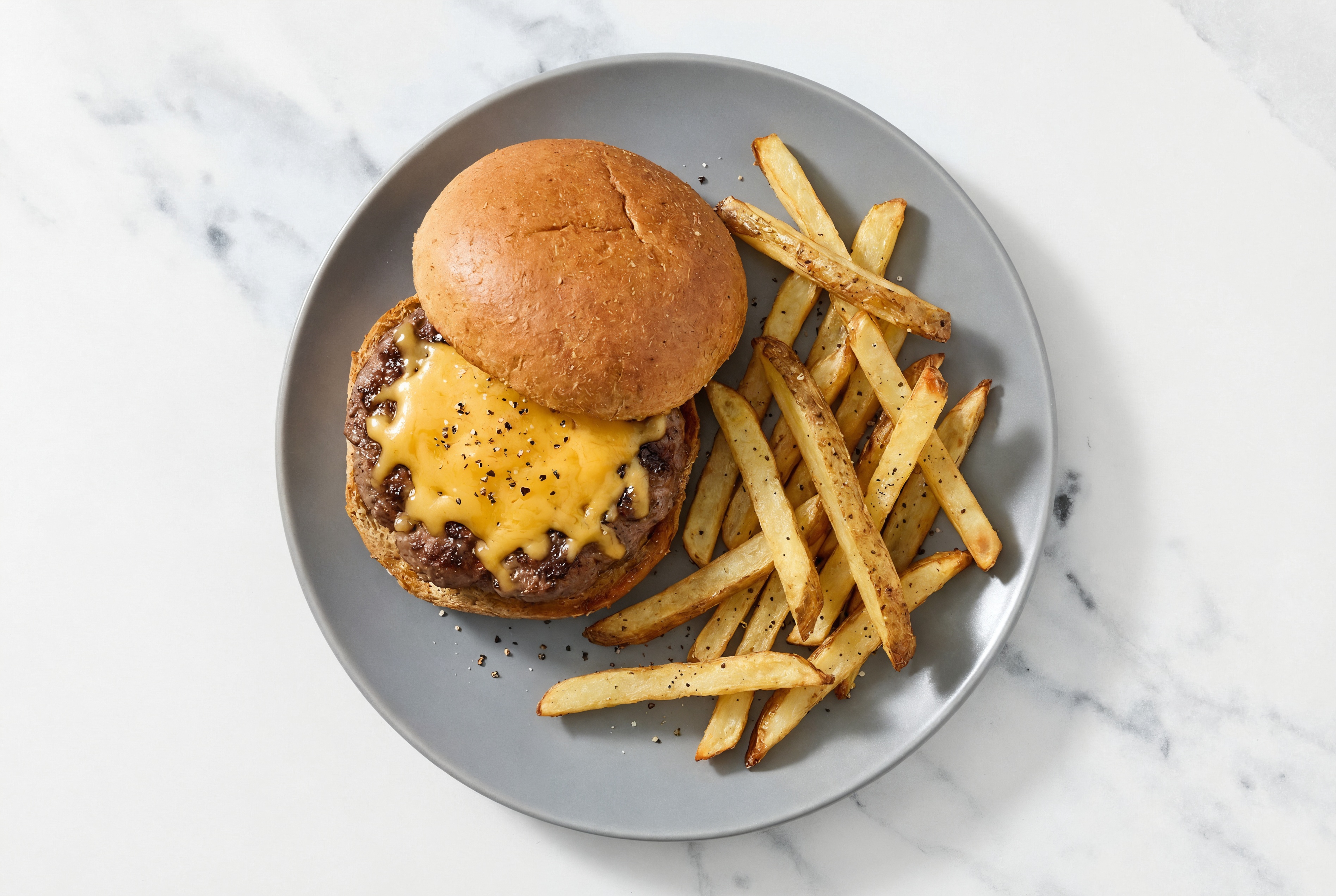 Herby Whole Grain + Grass-Fed Cheeseburger with Fries with Ground Beef Patties