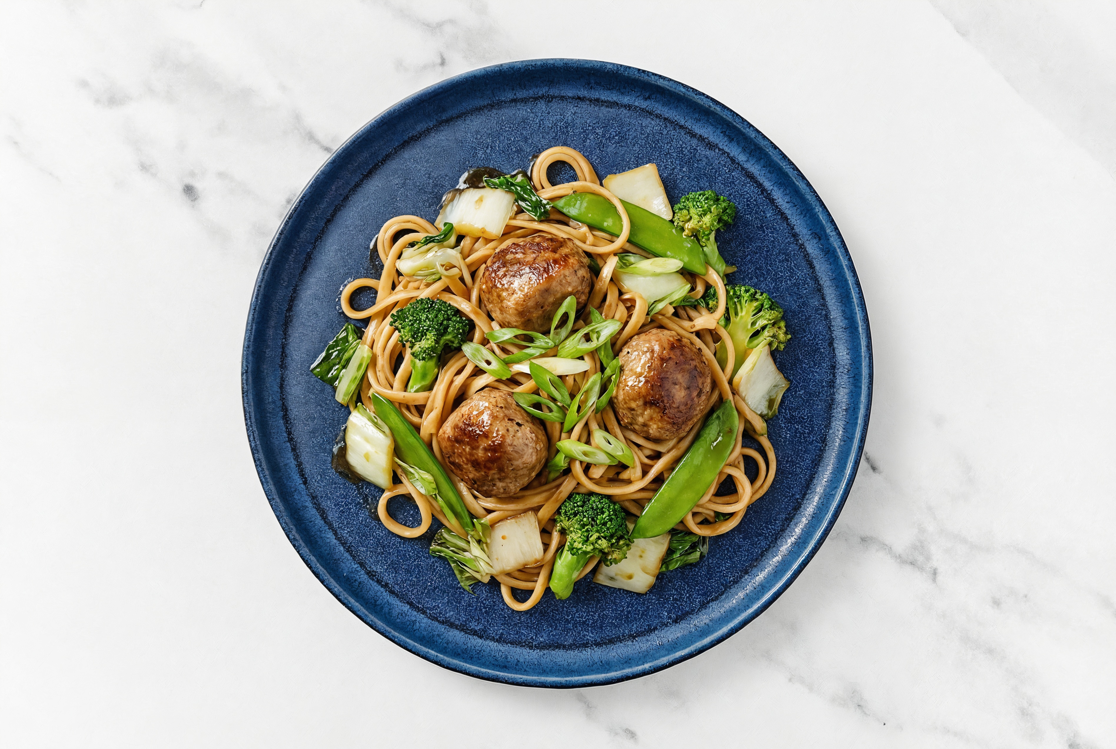 Teriyaki Meatballs + Linguine with Bok Choy Mix + Scallions