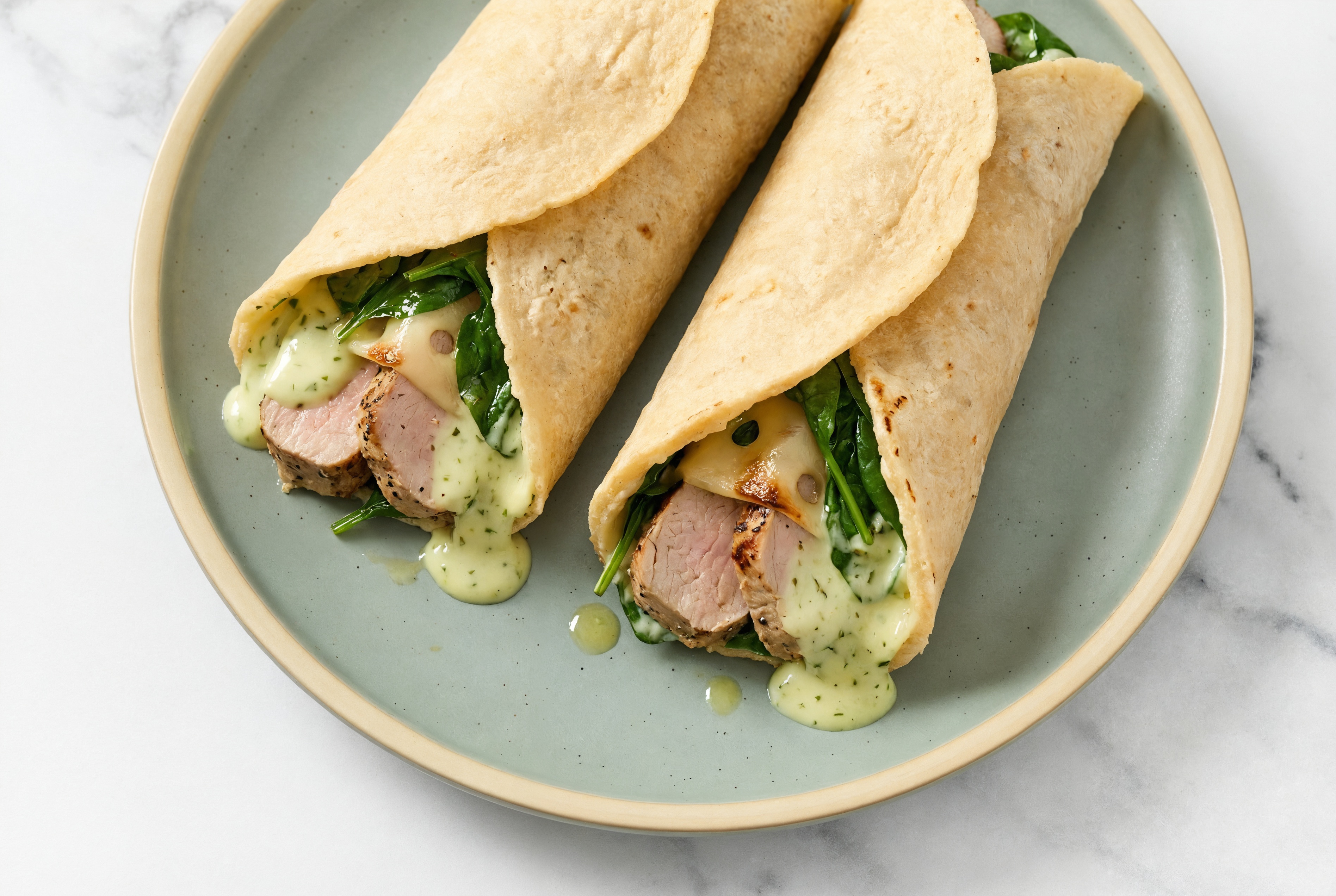 Jalapeño Pork Tenderloin + Swiss Tortilla Wraps with Spinach