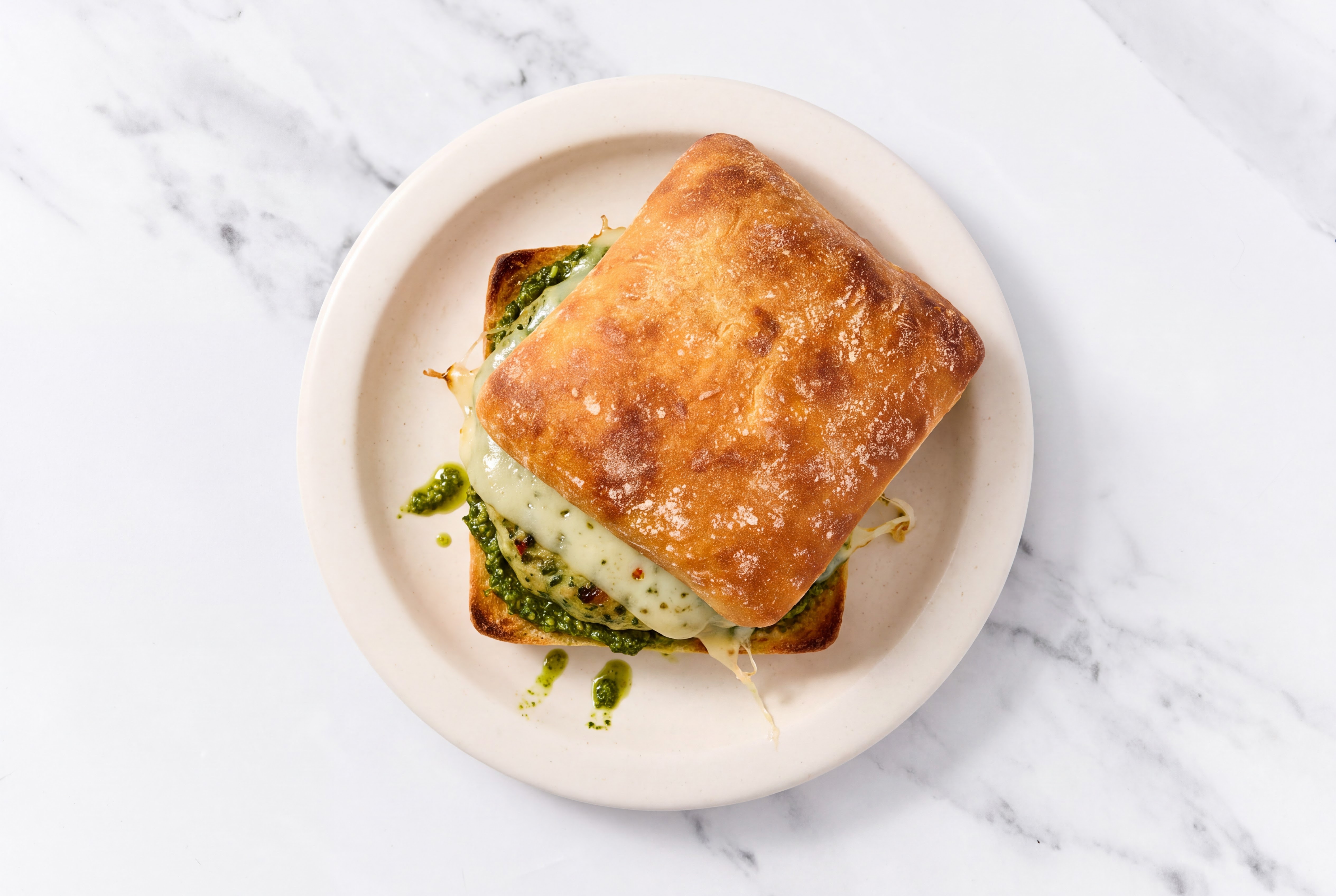 Garlic Turkey Burger on Ciabatta with Spinach Pesto & Havarti