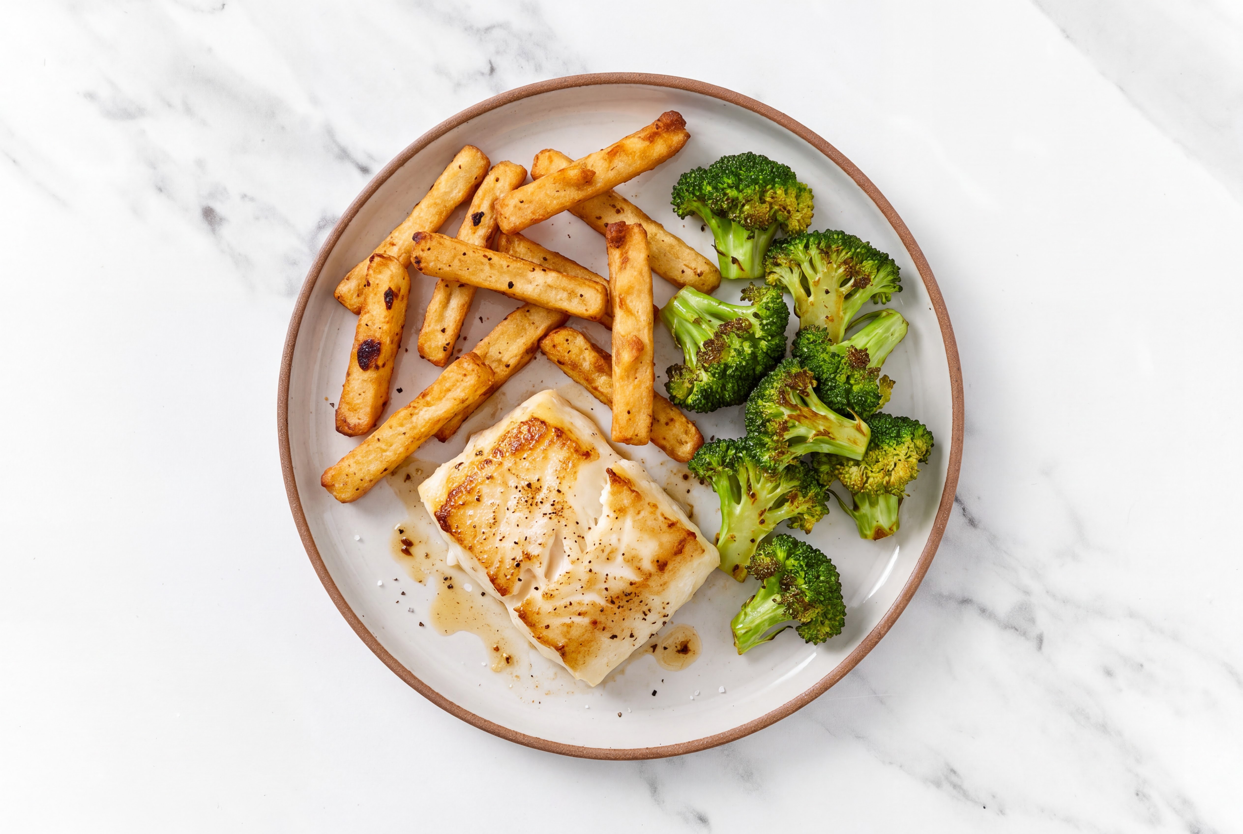 Halibut with Broccoli + Veggie Super Fries