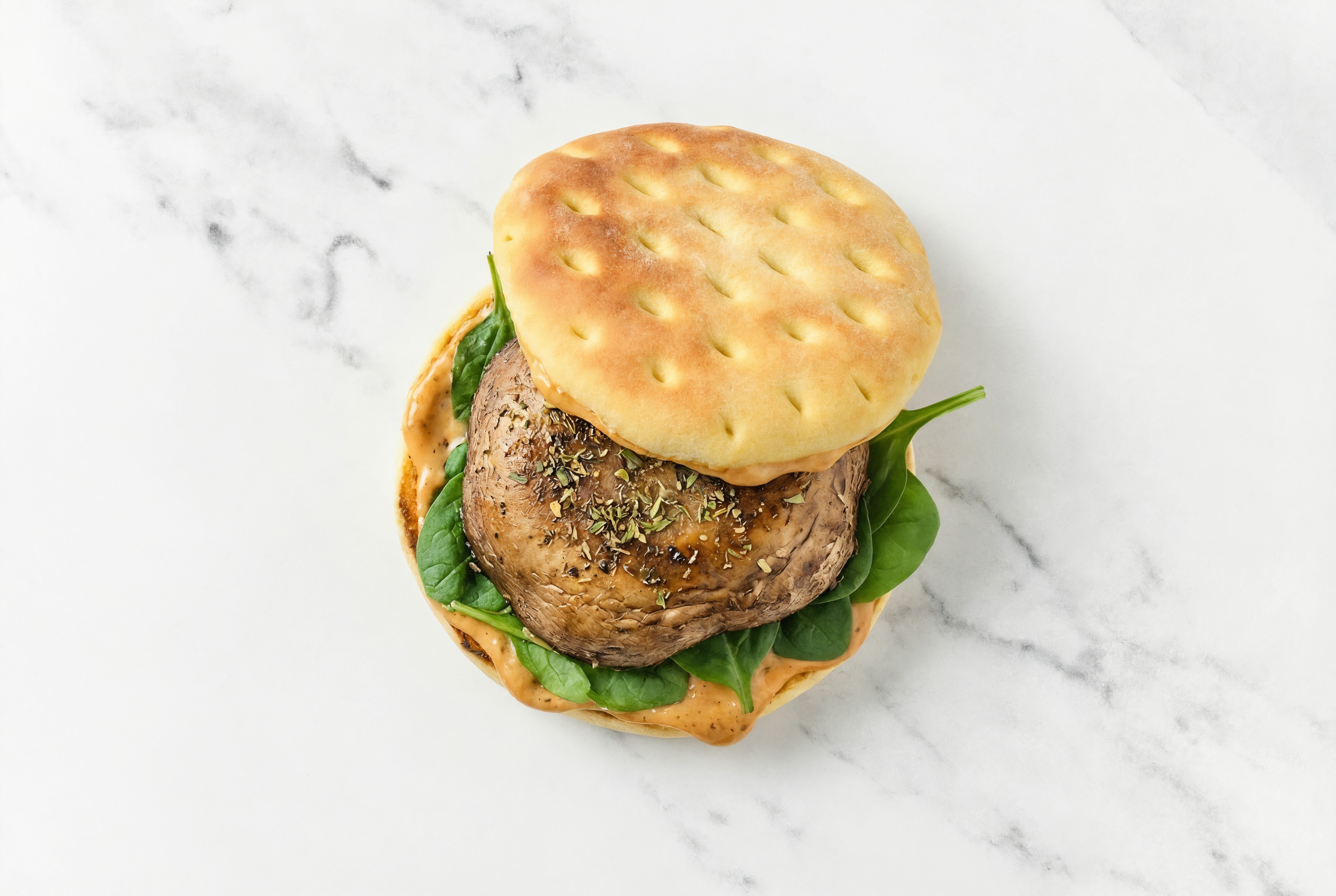 Portabella Mushroom on Brioche with BBQ Sauce + Baby Spinach