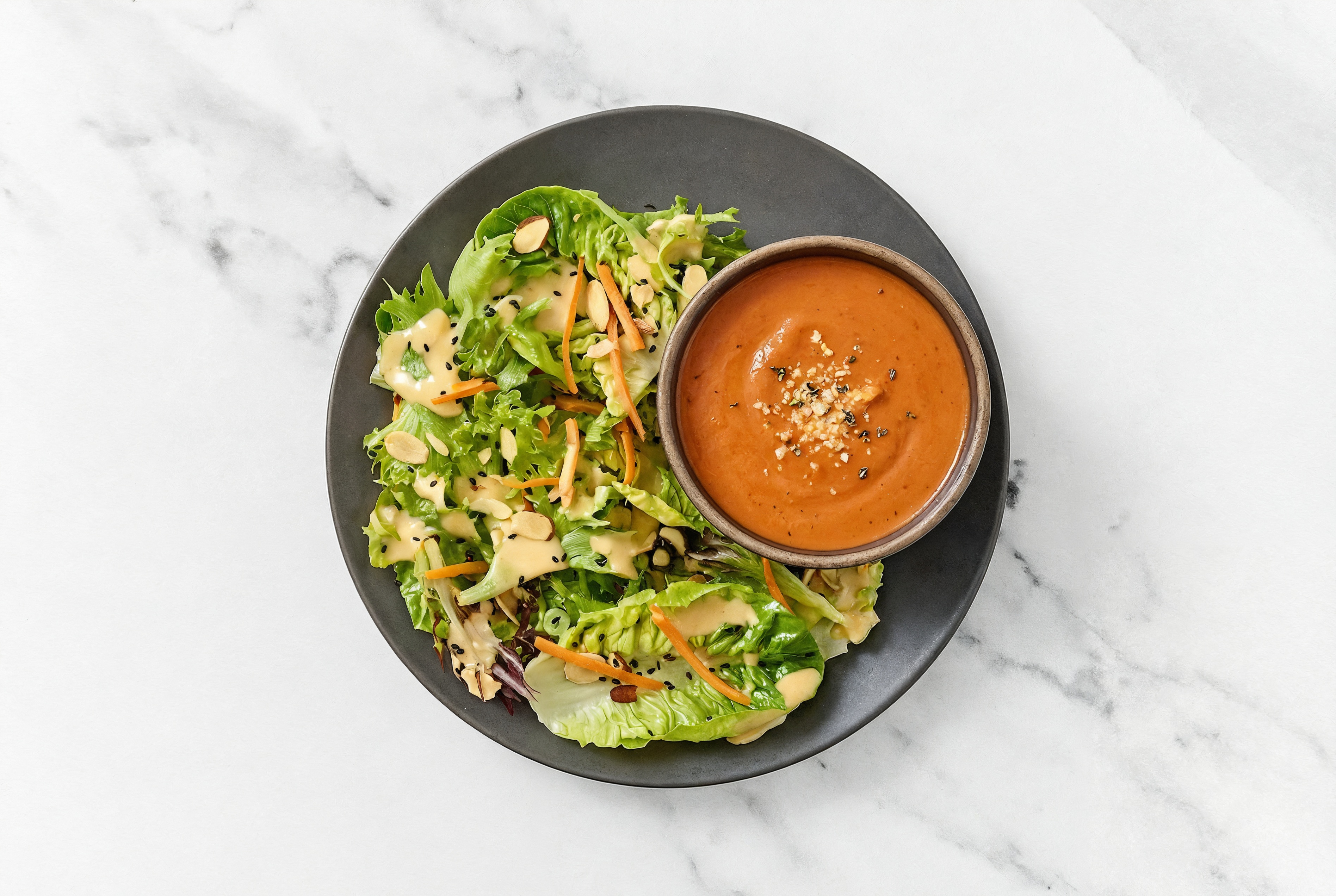 Creamy Tomato Soup + Little Gem Salad