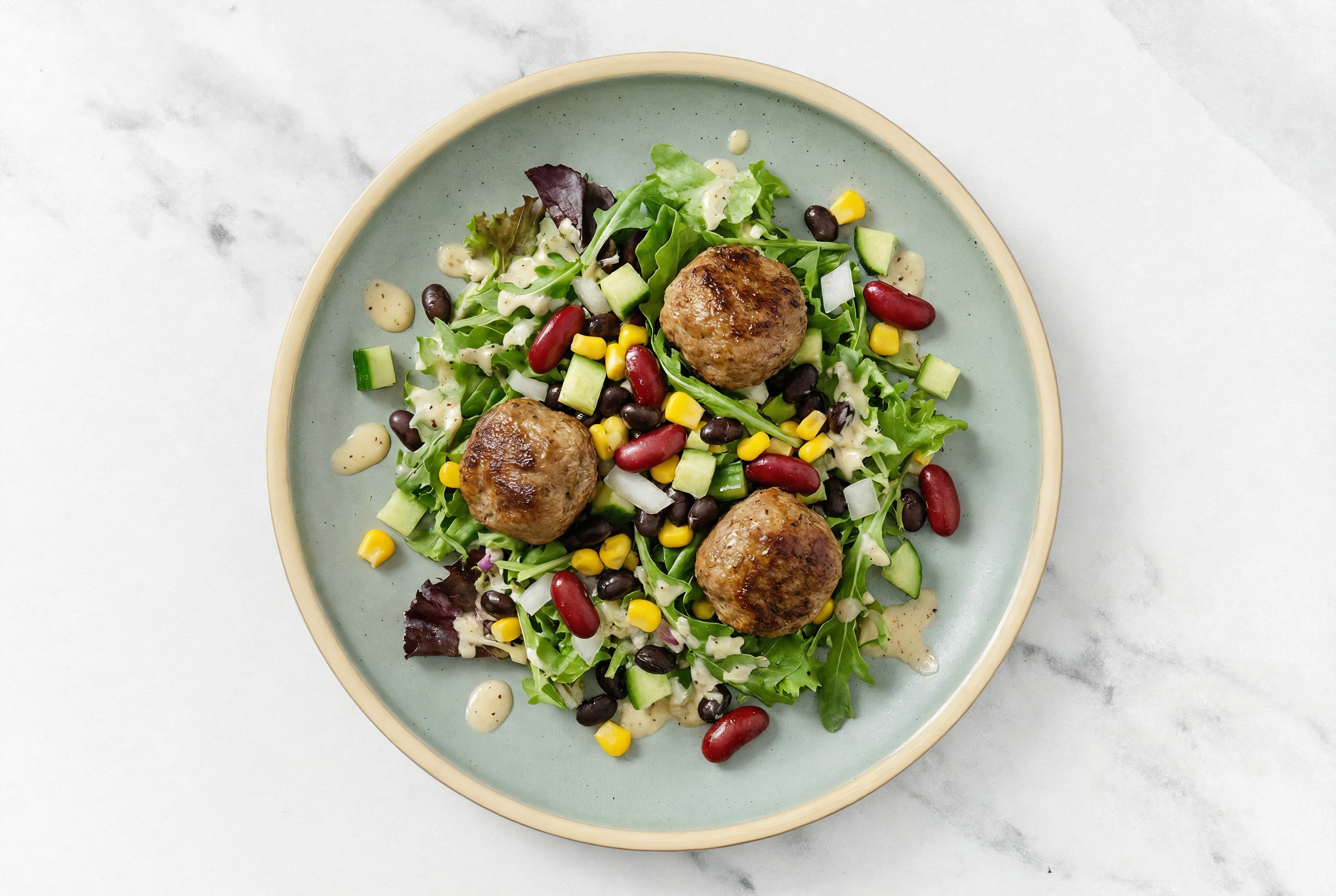 Caesar Spring Mix Salad with Meatballs & Black Beans