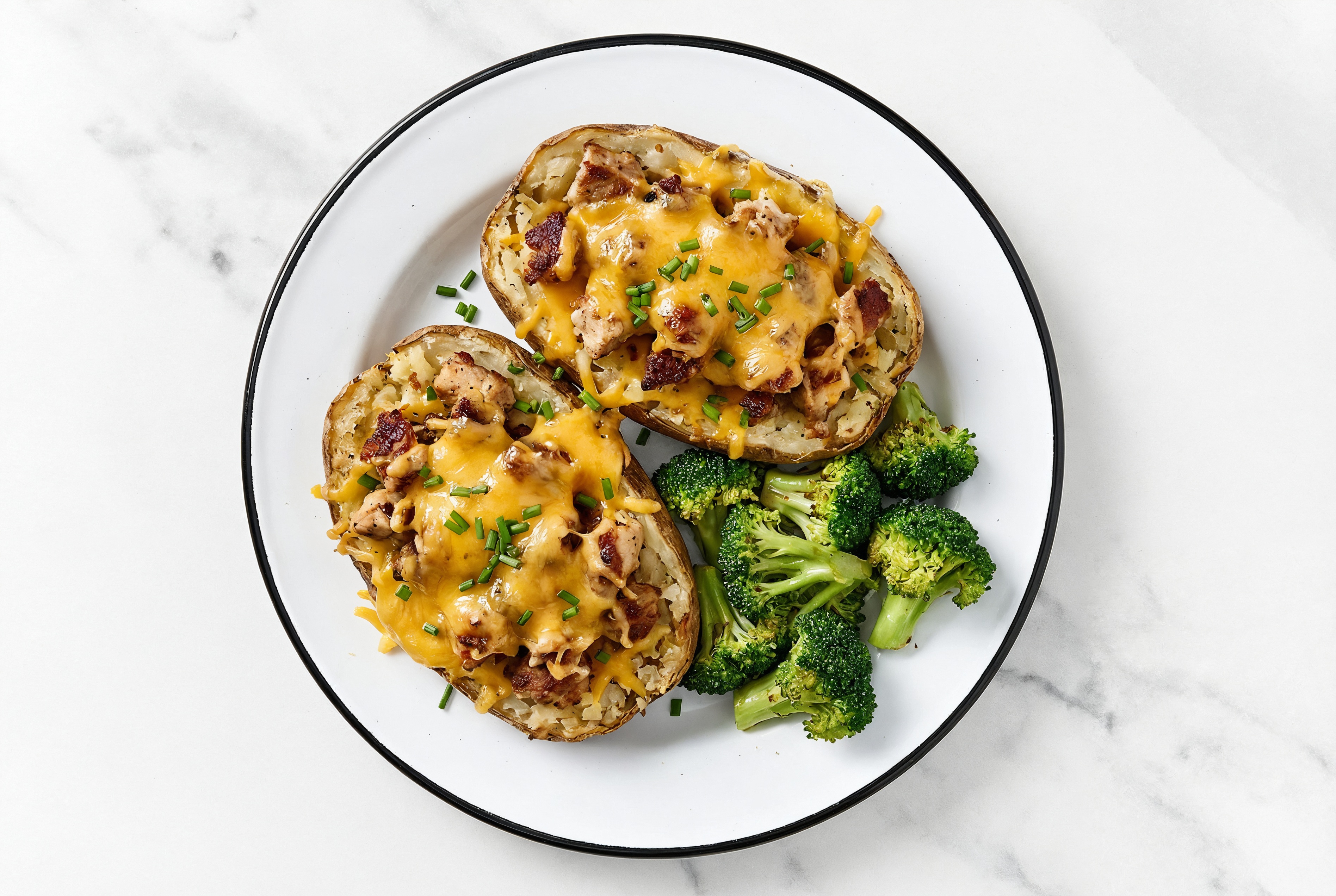 Chicken Bacon Loaded Potato + Organic Broccoli with Shredded Sharp Cheddar Cheese