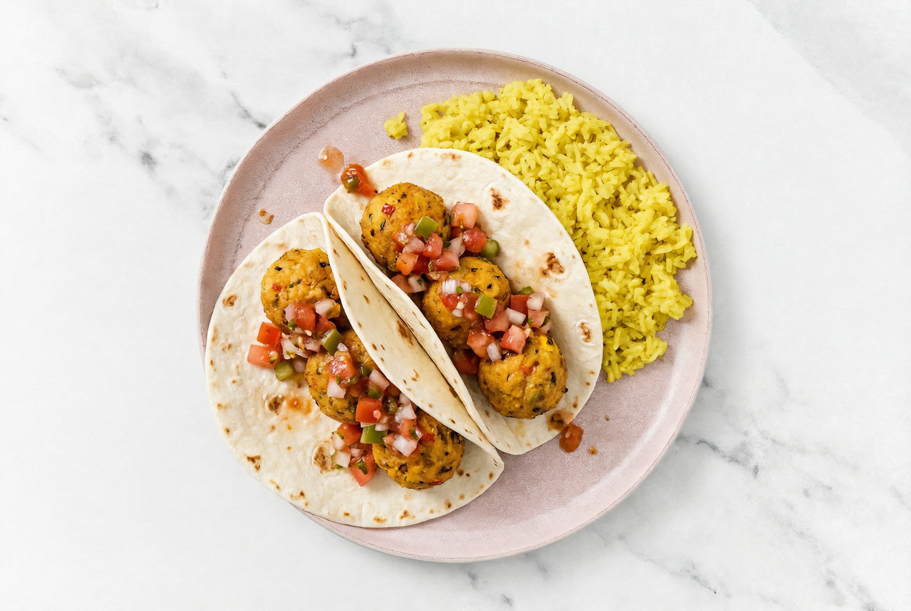 Extra Fresh Black Bean Ball Tacos + Chicken & Herb Rice