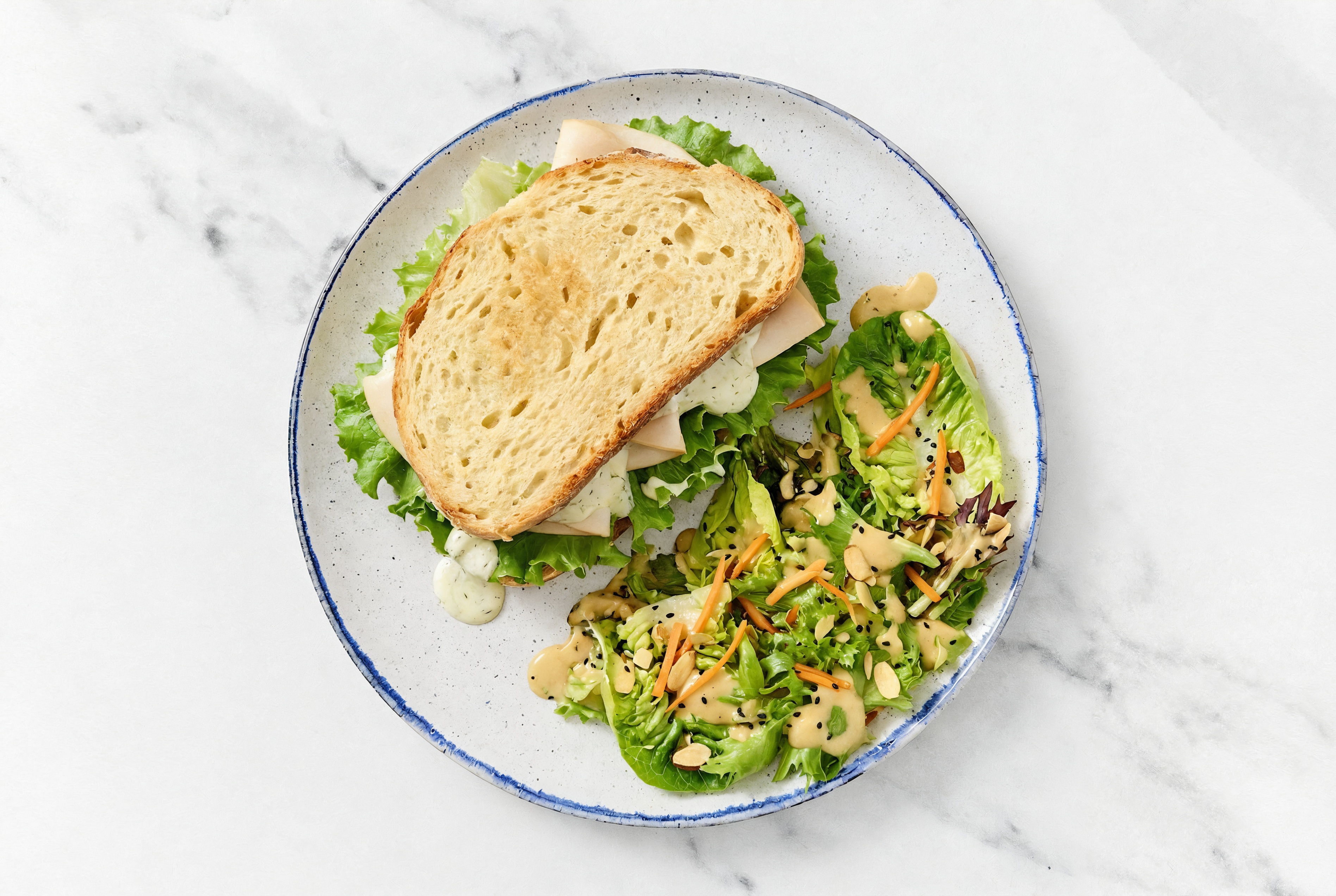Chicken Sandwich with Creamy Pickle Sauce + Little Gem Salad
