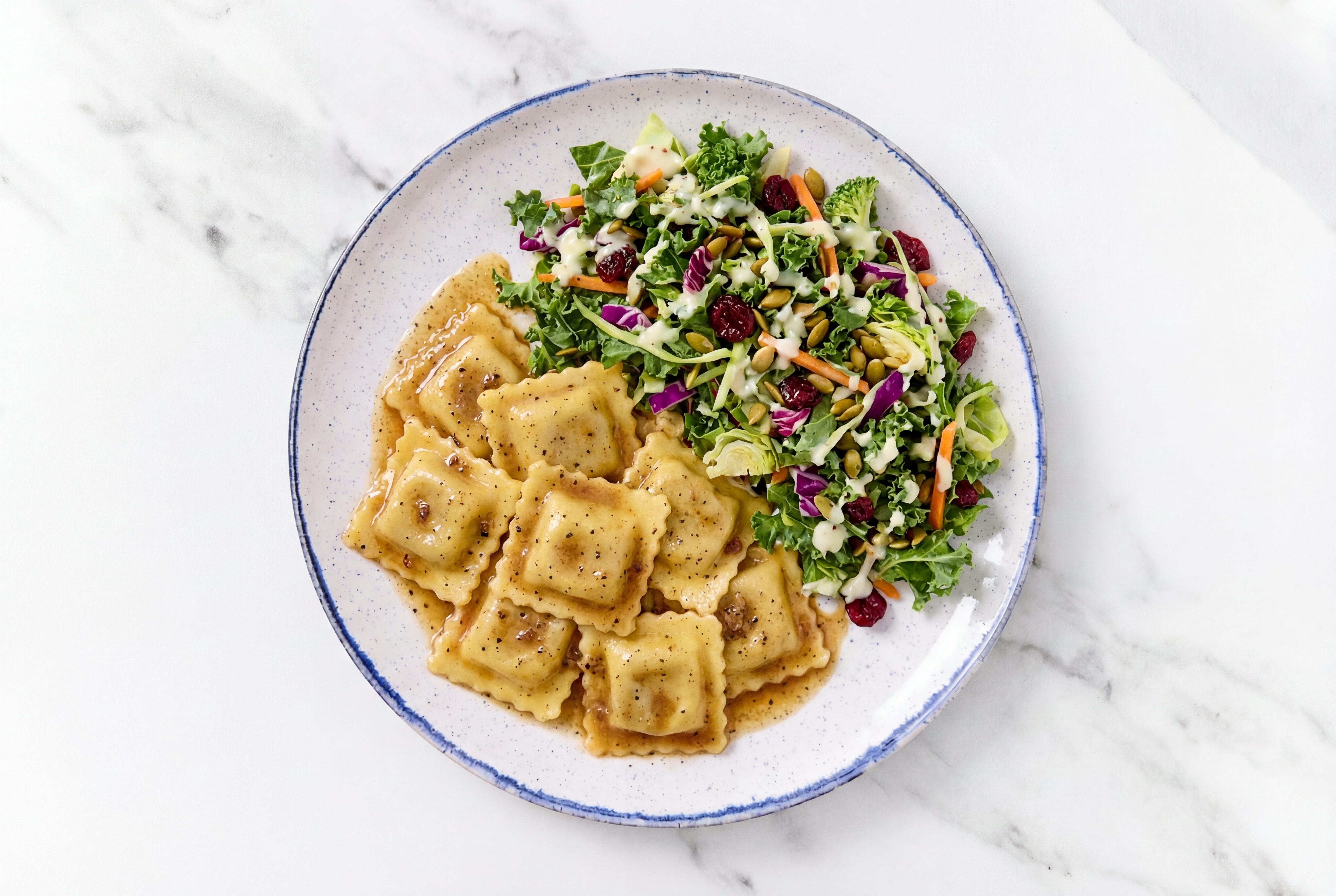 Brown Salted Butter Beef Bolognese Ravioli + Side Salad