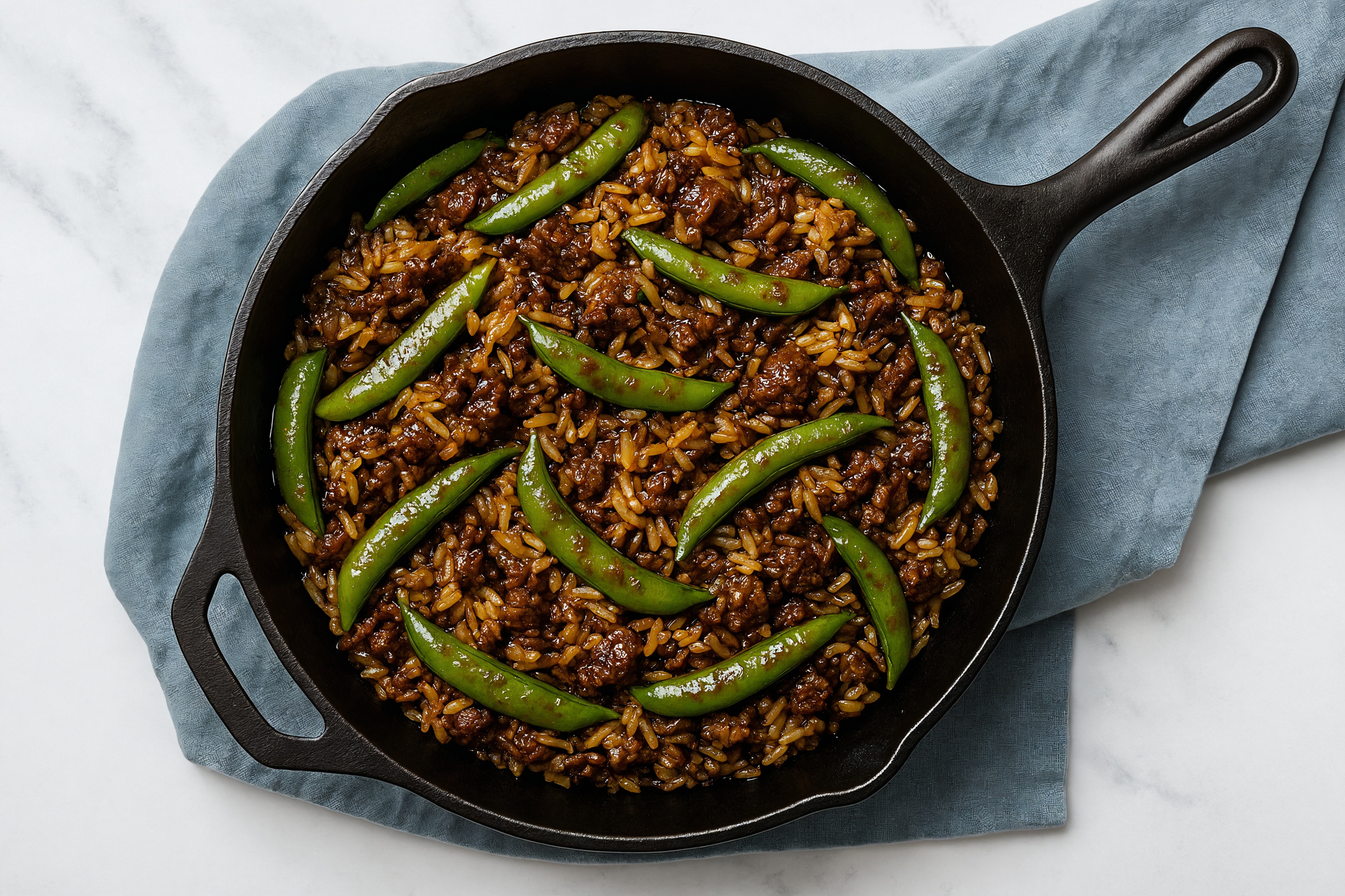 Japanese Bbq Pea Snap + Ground Bison Stir-Fry with Seasoned Jasmine Rice