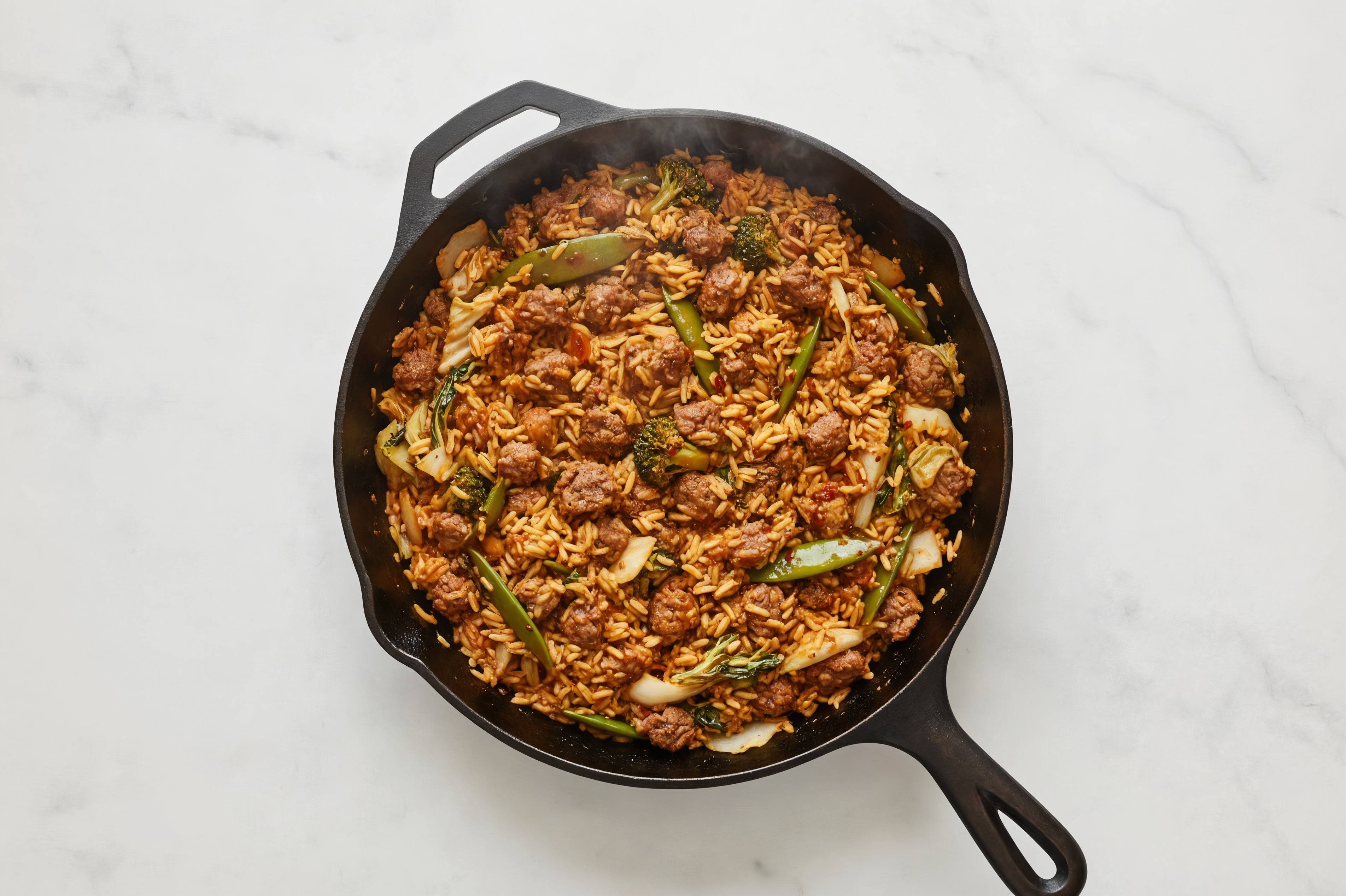 Sesame Ginger Bok Choy + Ground Beef Patties Stir-Fry