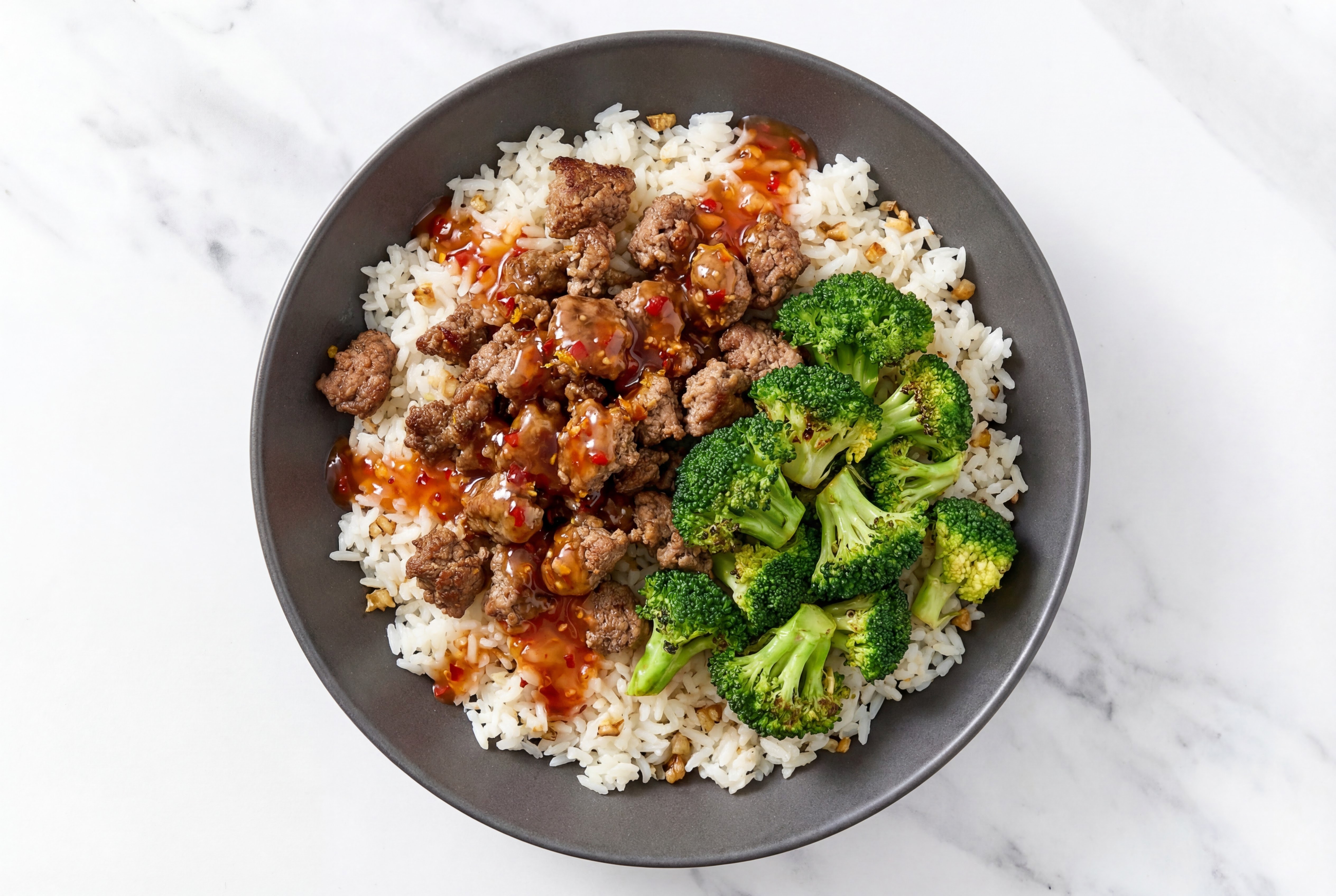Sweet Chili Italian-Style Ground Beef + Garlic Rice Bowl