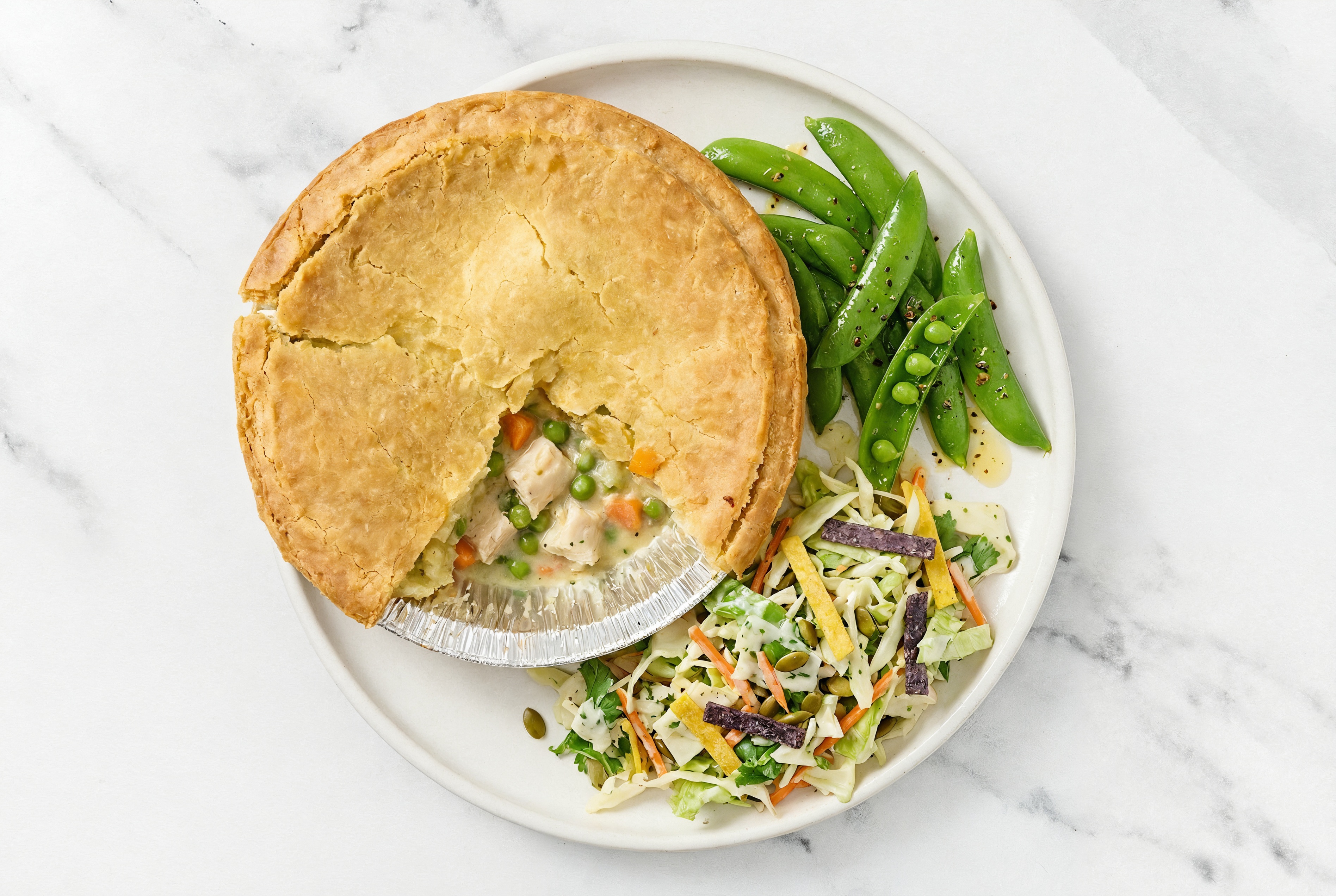 Chicken Pot Pie with Snap Peas & Southwest Salad