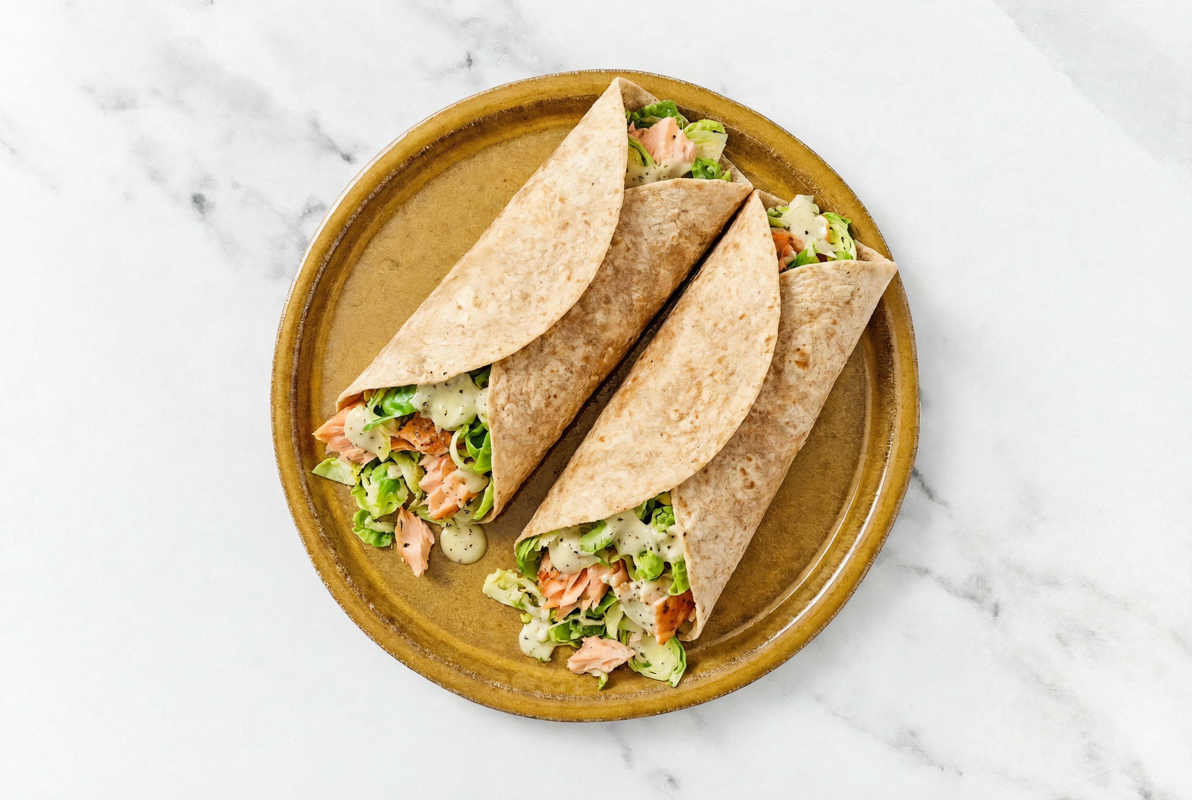 Salmon + Brussels Caesar Wrap