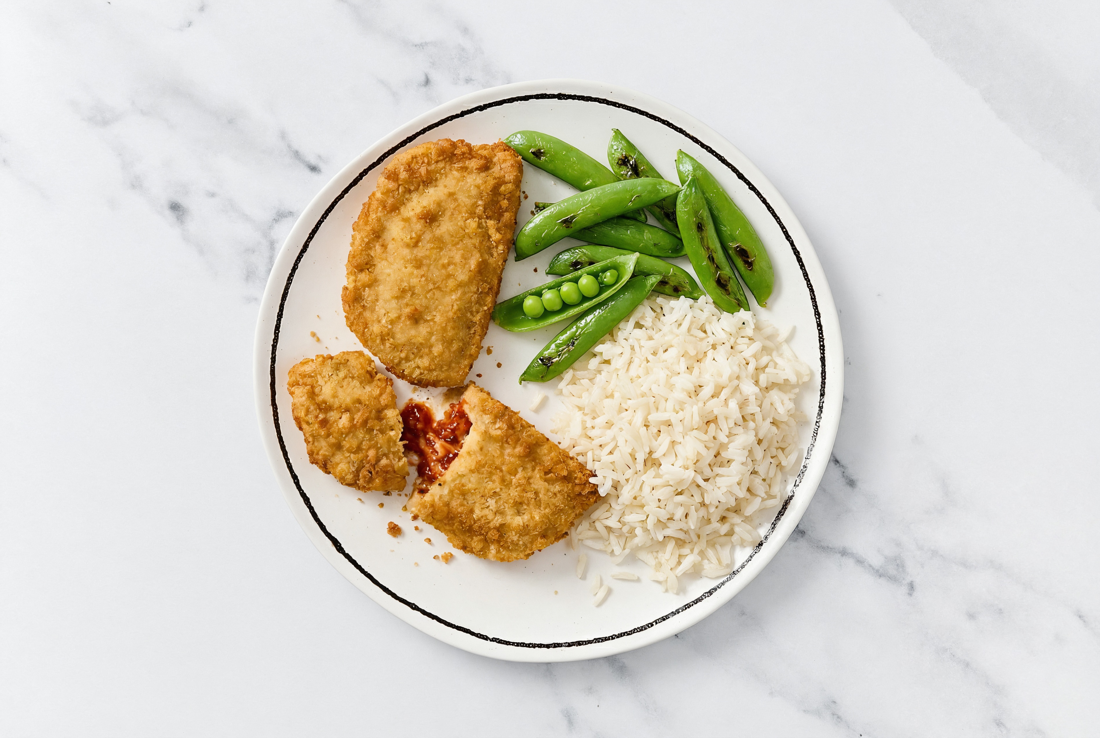 "Chicken" Parm with Snap Peas & White Rice