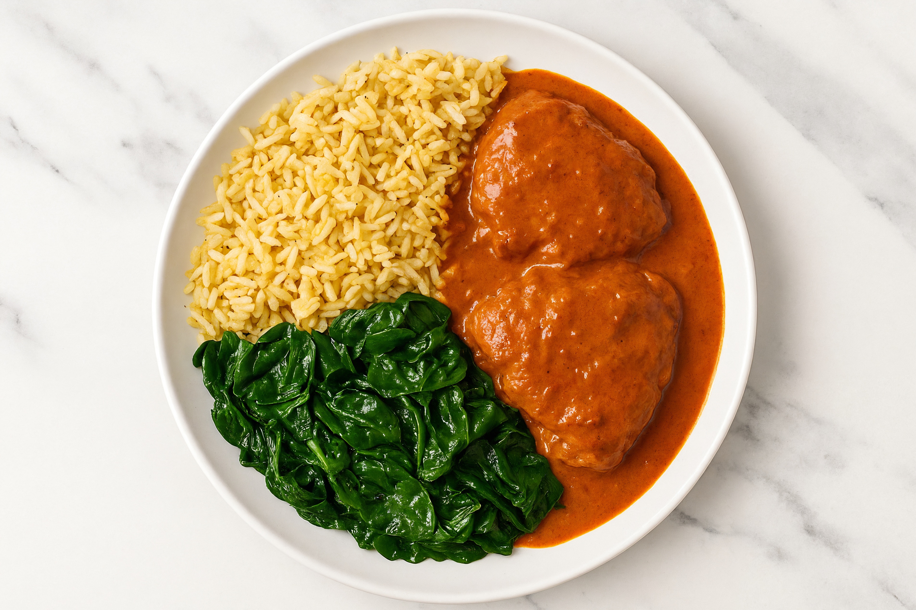  Creamy Chicken Tikka Masala with Jasmine Rice + Sautéed Baby Spinach