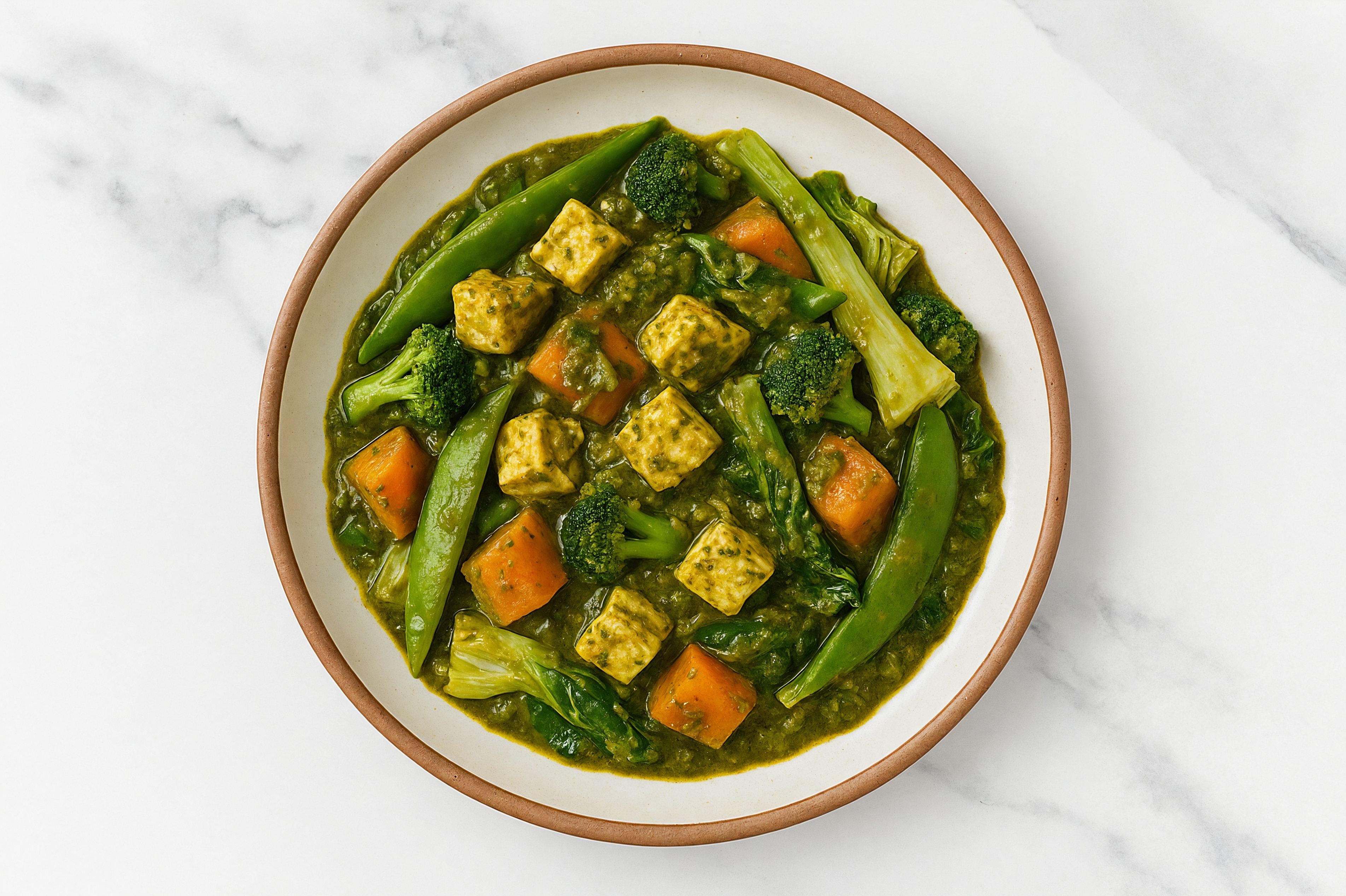 Japanese Sweet Potato Tofu Saag + Bok Choy Veggies