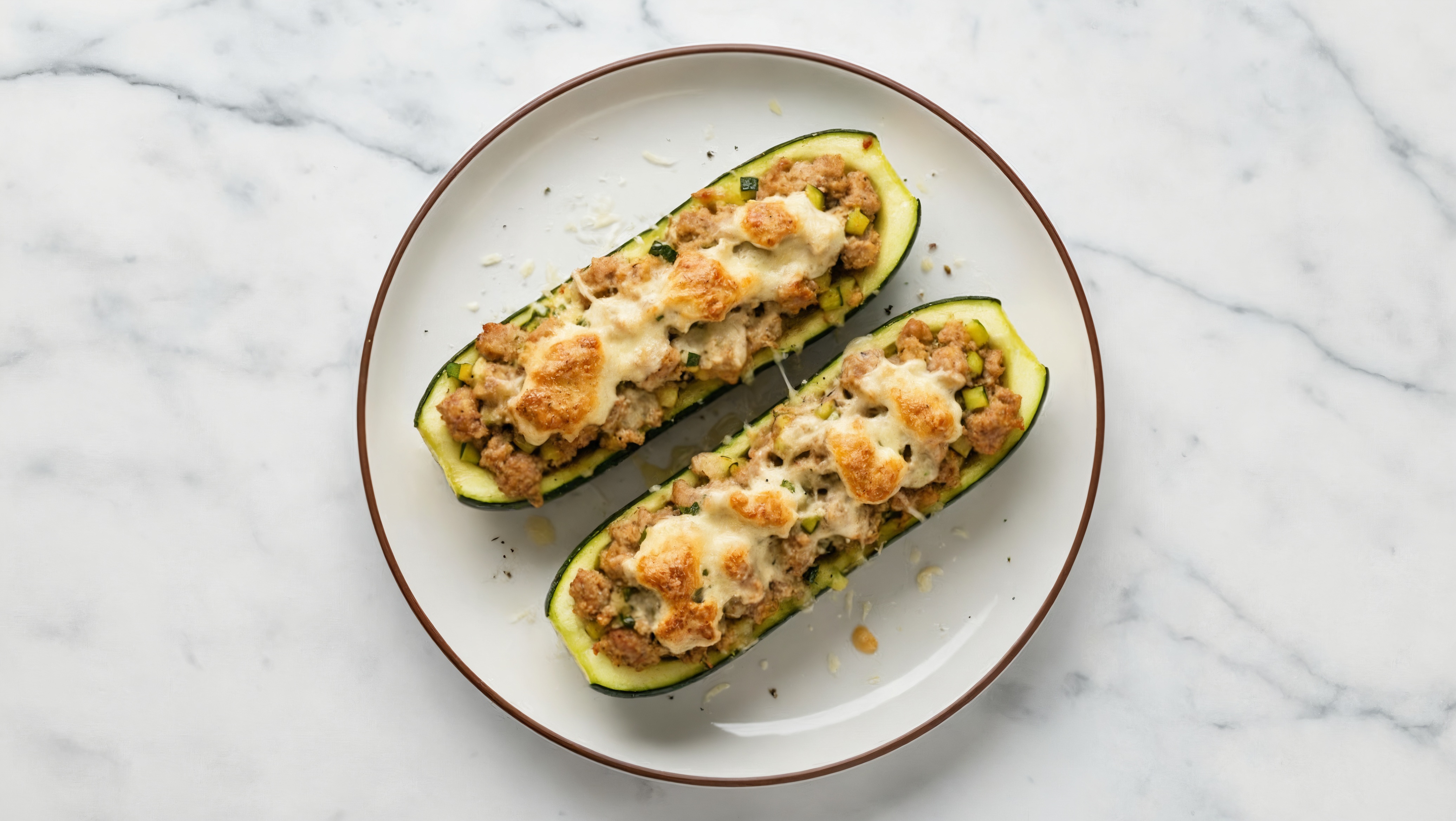 Herby Cheesy Sweet Italian Pork Sausage Zucchini Boats