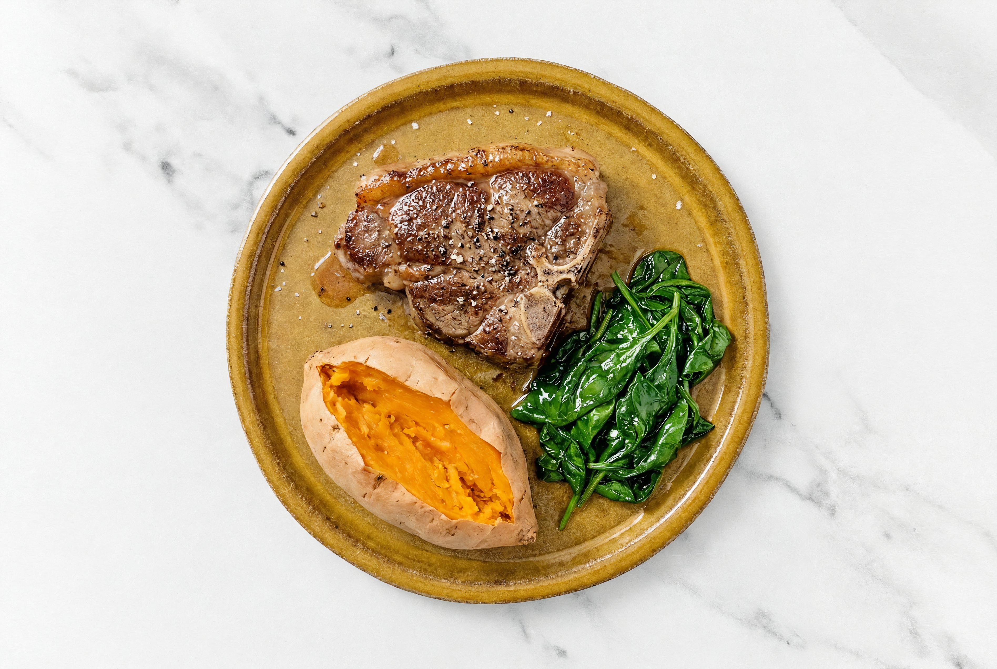  Lamb Chops + Sweet Potato with Baby Spinach
