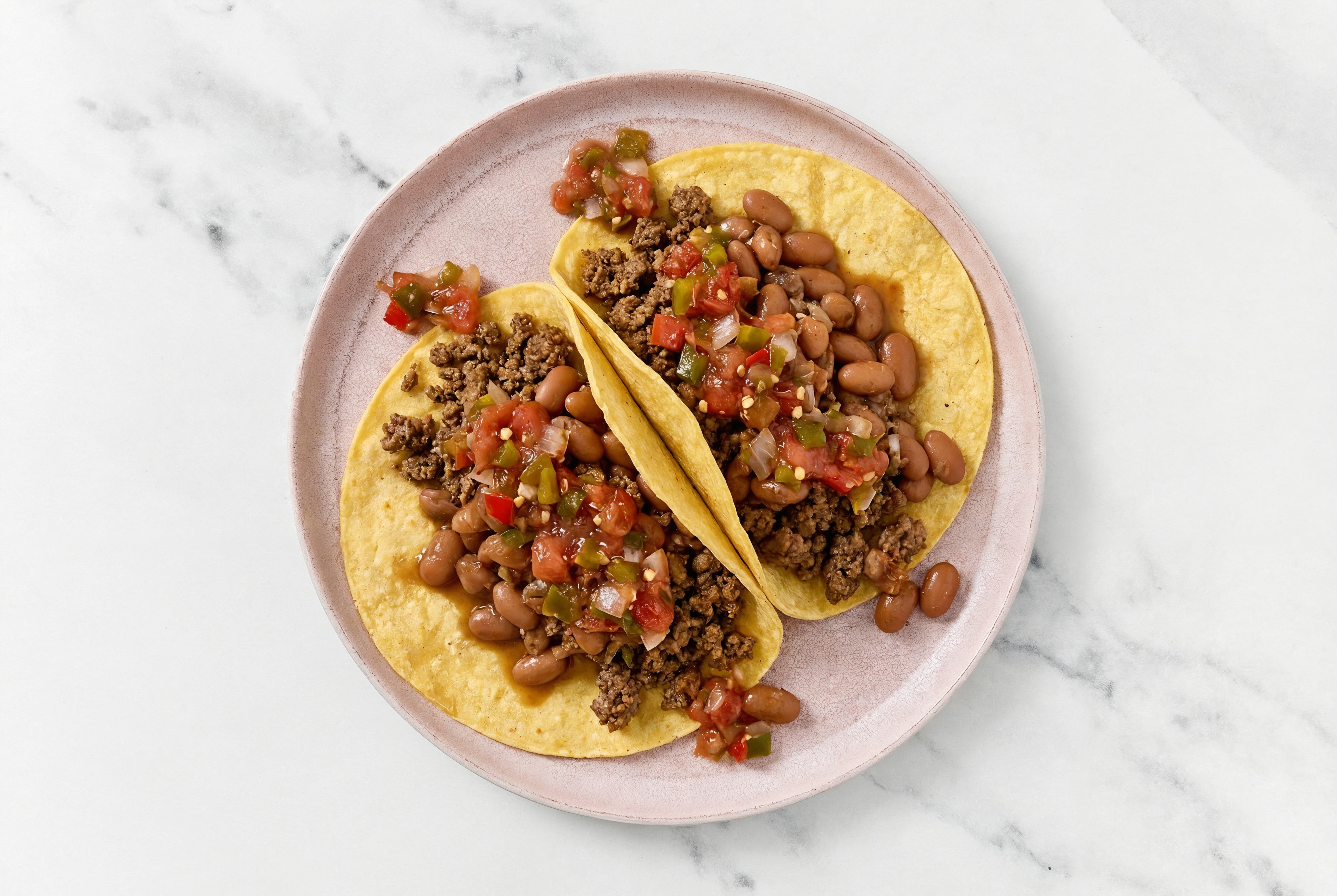 Herby Mexican-Style Ground Beef Tacos with Pico De Gallo & Pinto Beans