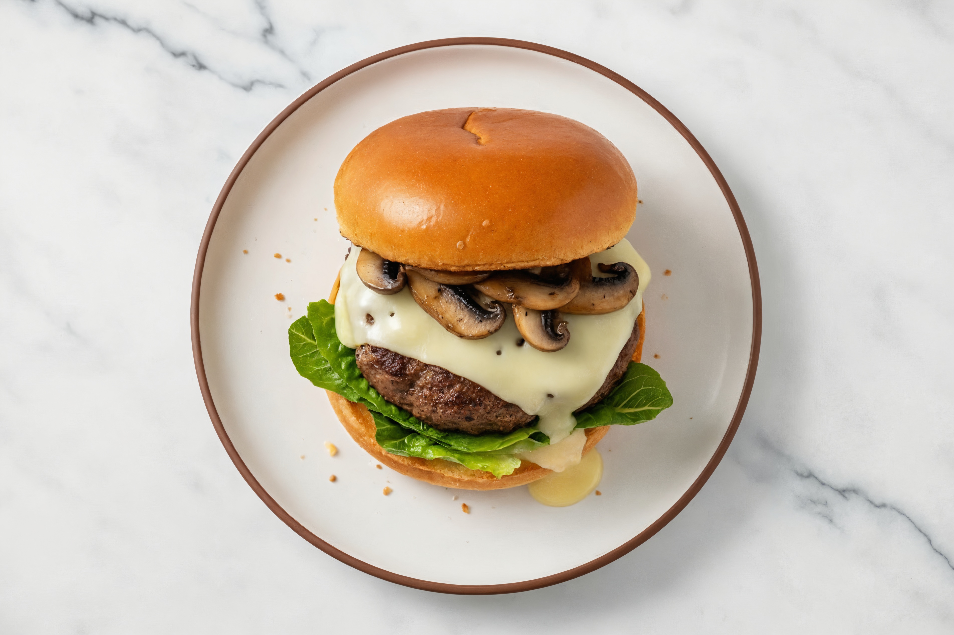 Classic Mushroom Swiss Brioche Burger with Ground Beef Patties