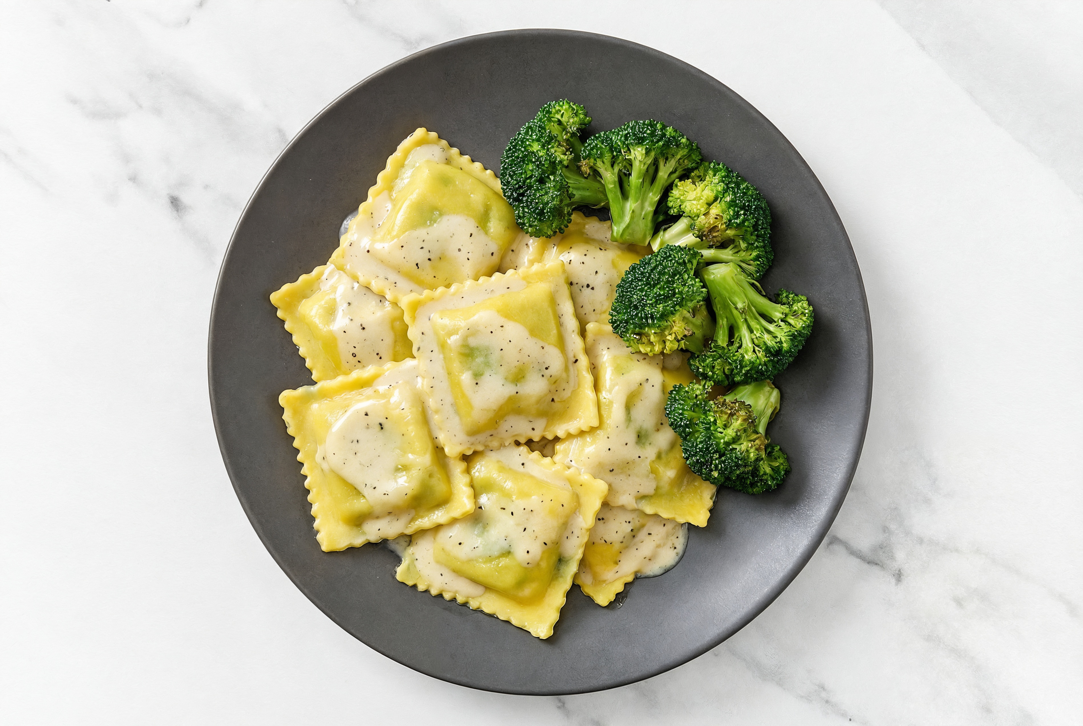 Creamy Organic Broccoli Ricotta Ravioli Alfredo
