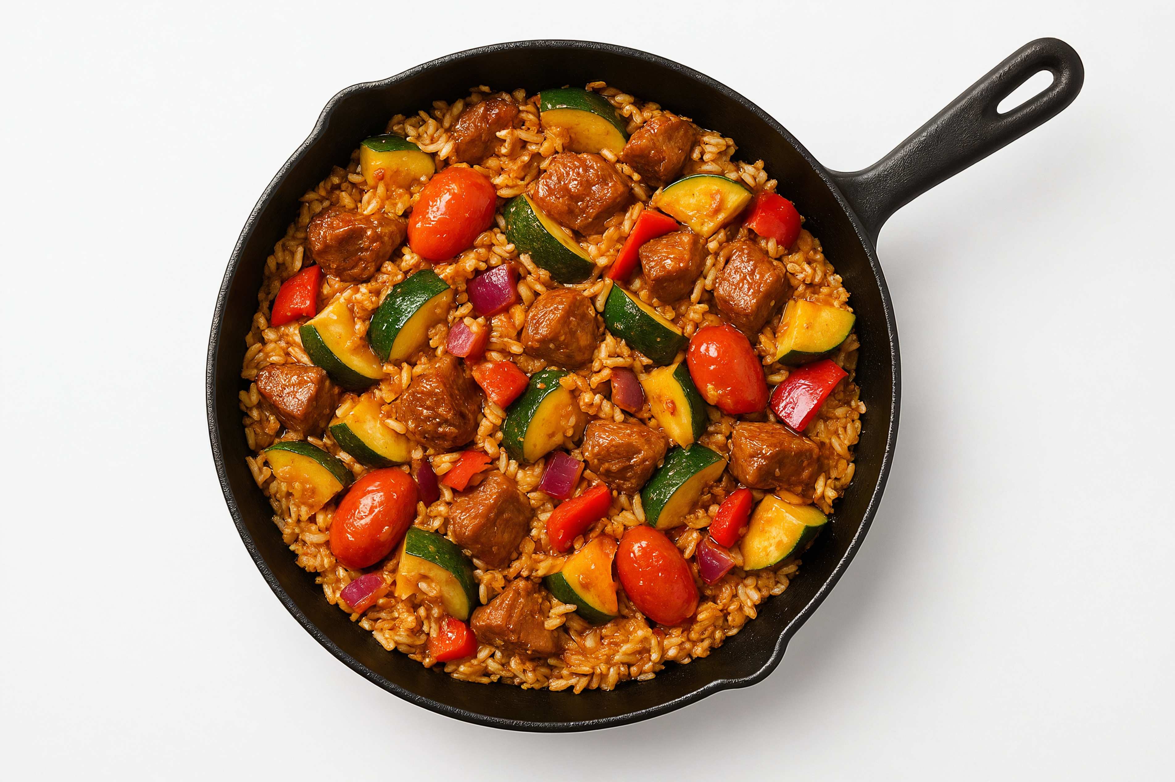 Sesame Ginger Squash + Bison Stir-Fry with Long Grain White Rice