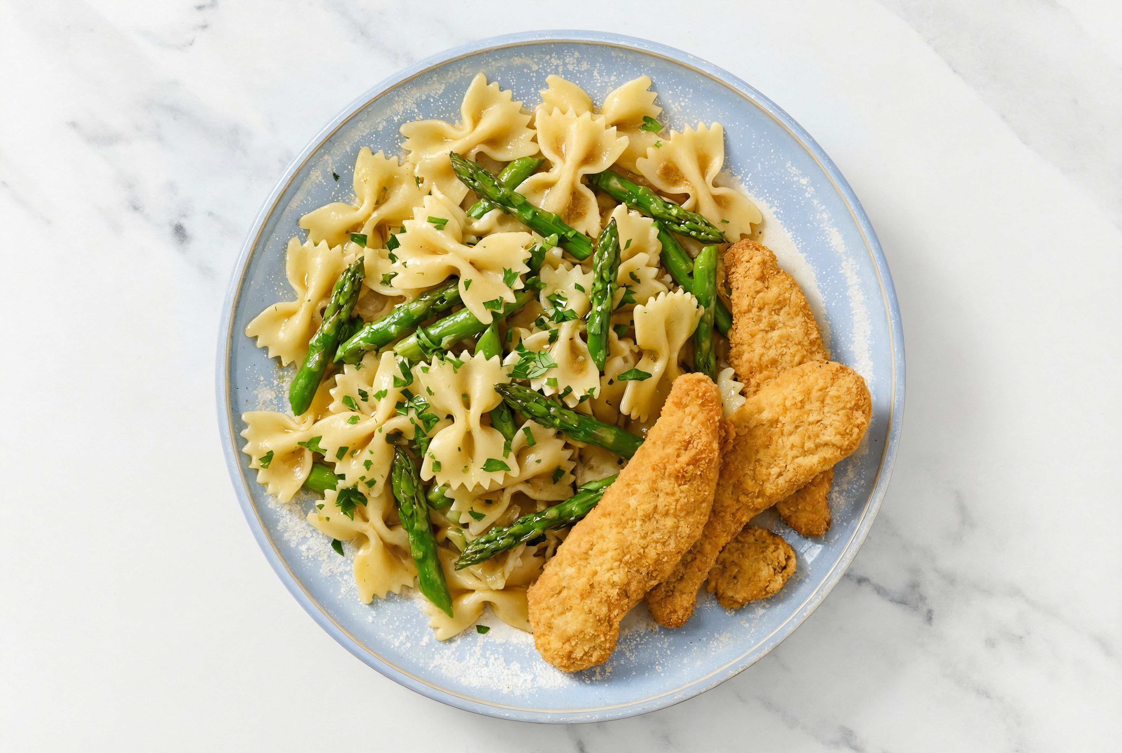 Farfalle + Chick'n Tenders with Lemon Asparagus Herb Salted Butter