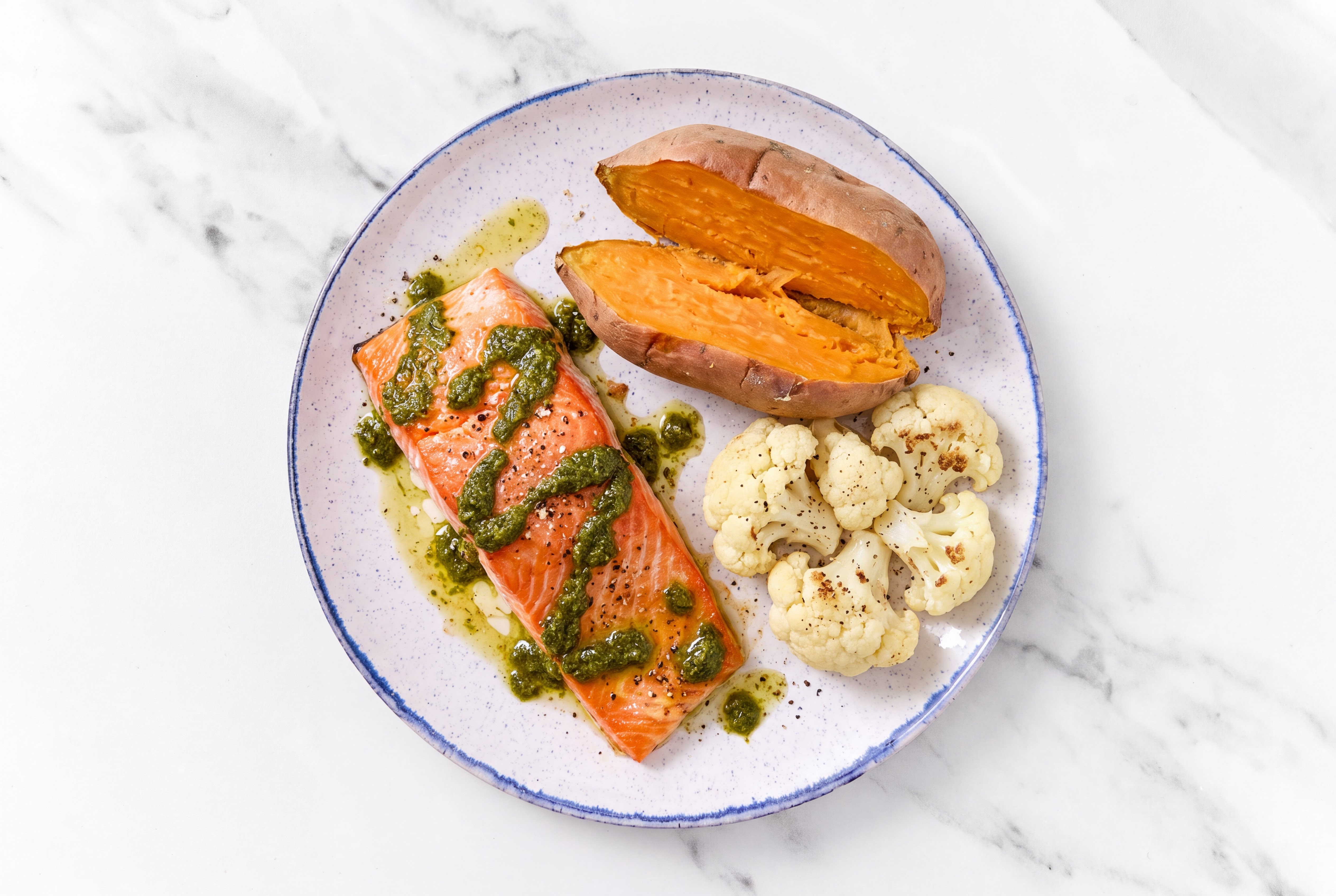 Oven Roasted Zhoug Wild Salmon + Cauliflower Florets