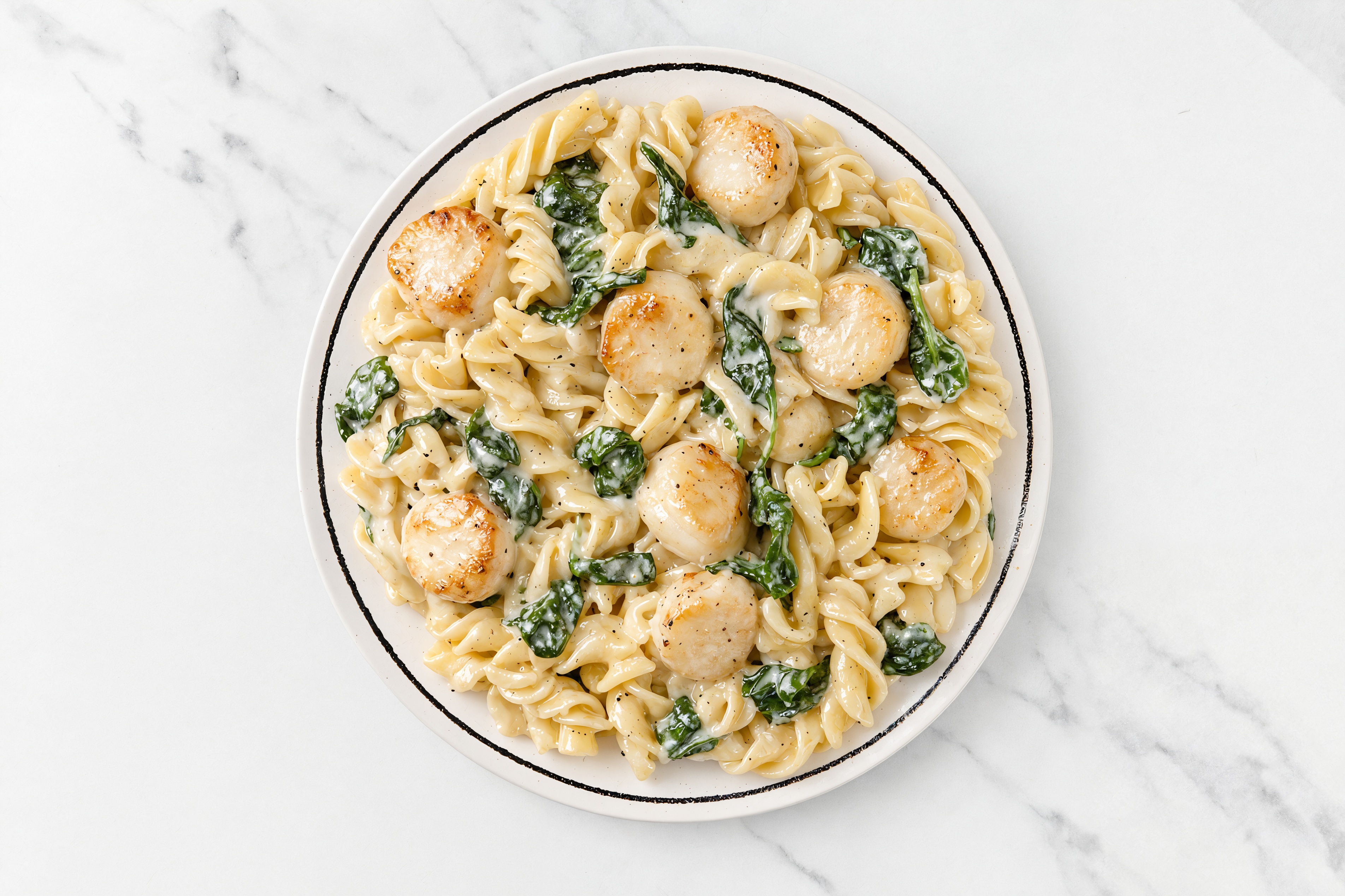 Hearty Scallop Alfredo with Baby Spinach