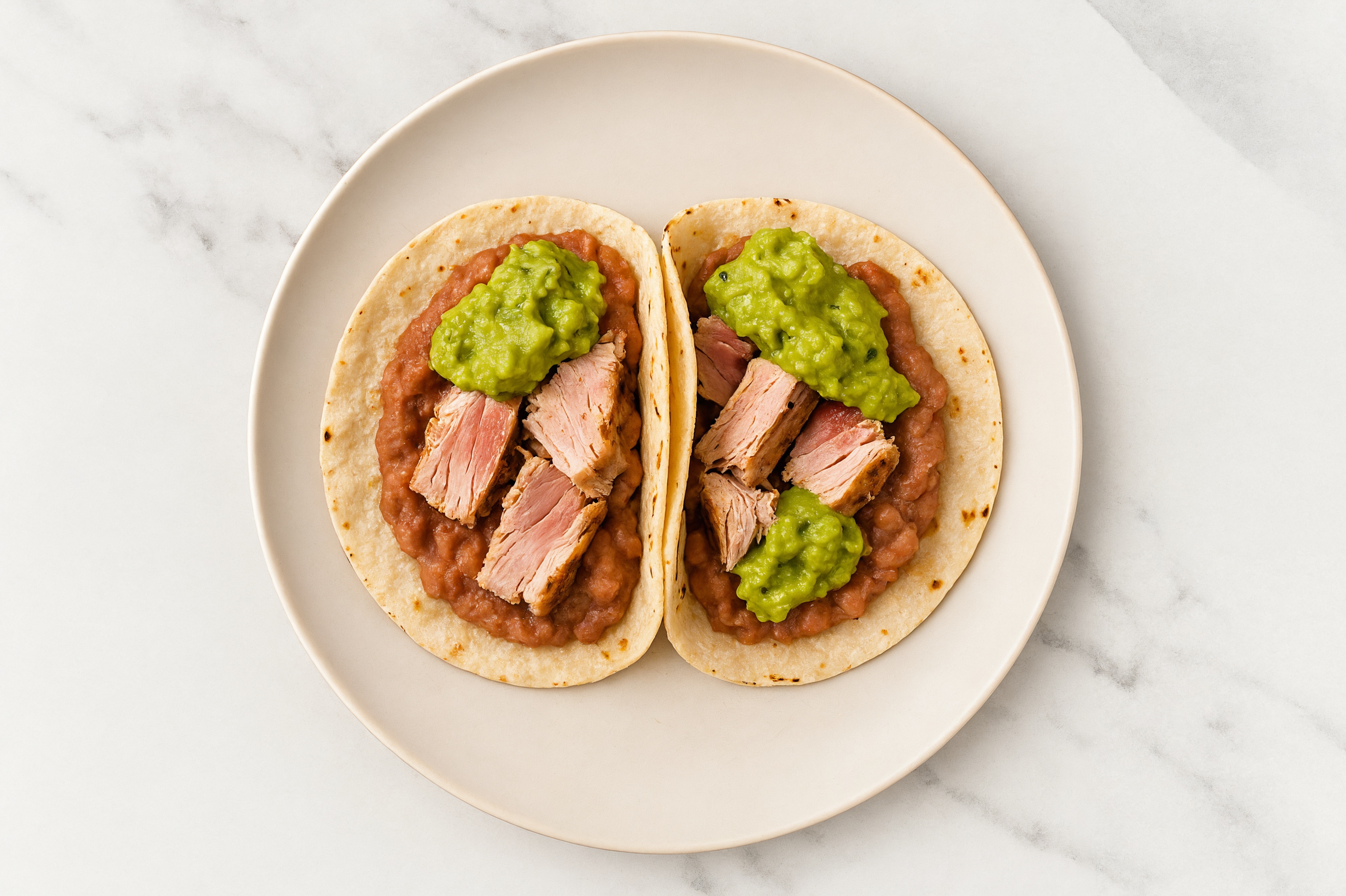 Hearty Refried Red Bean Tacos with Seared Tuna & Guacamole