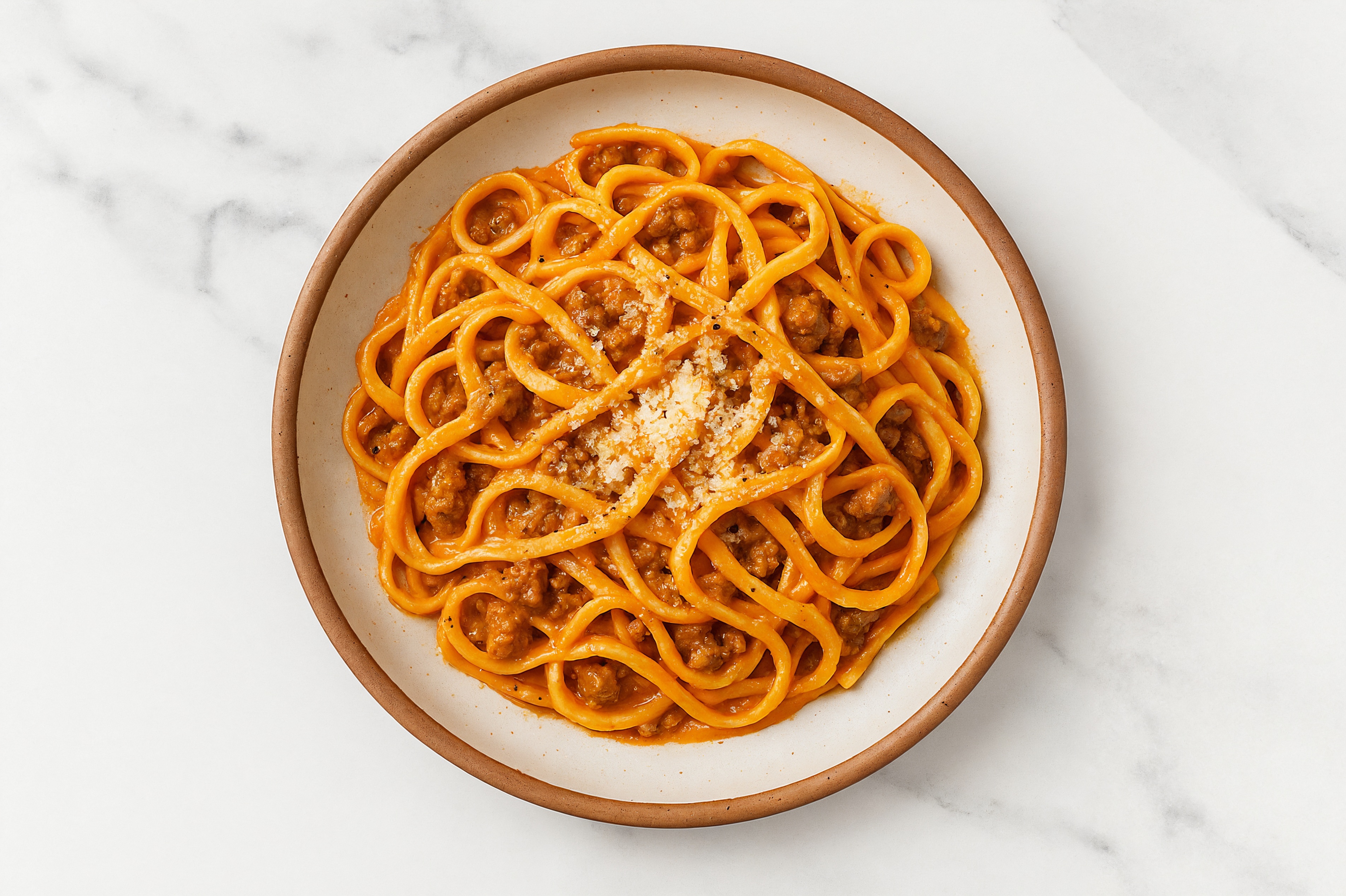 Creamy Linguine Bolognese with Ground Beef Patties