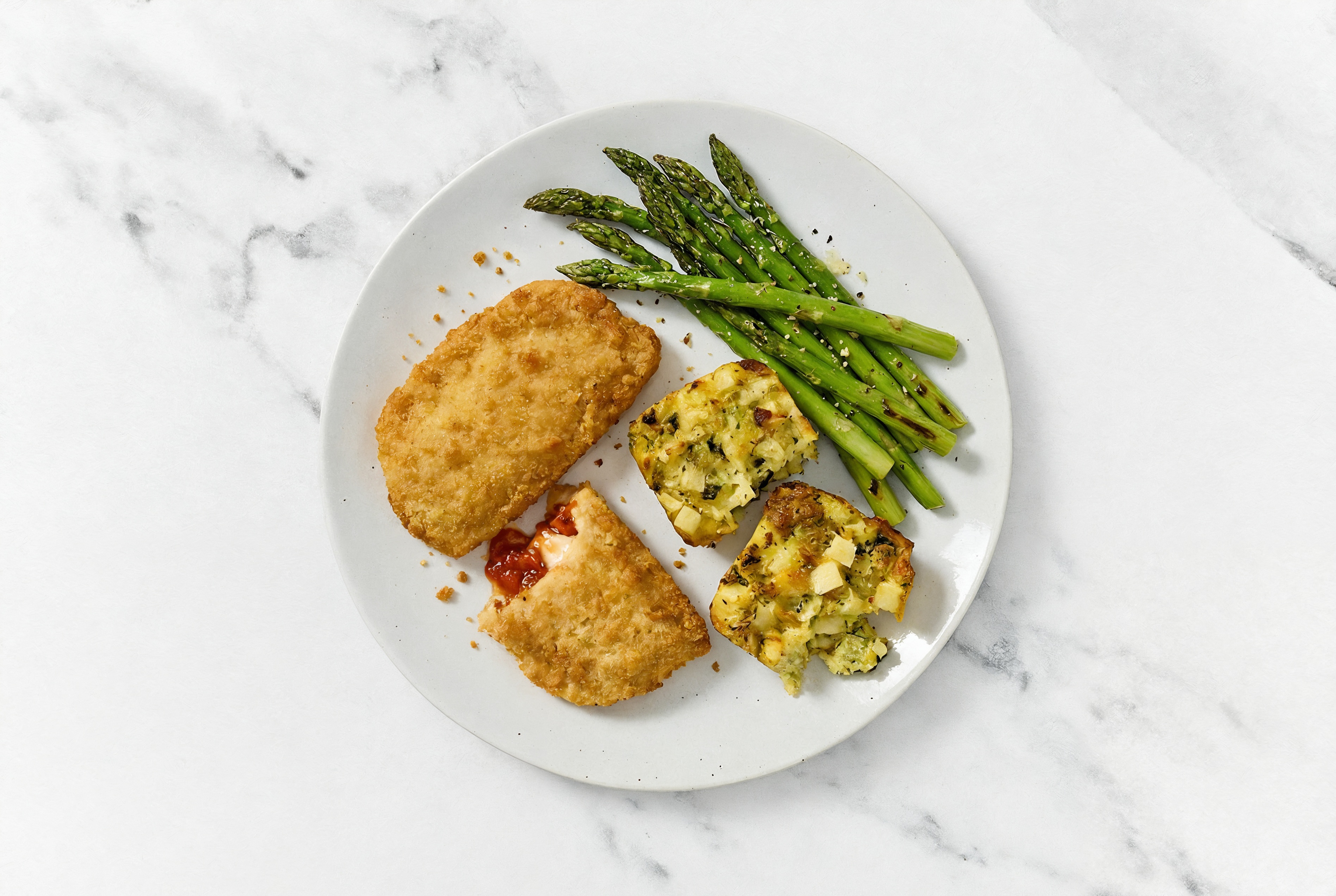 "Chicken" Parm with Asparagus & Potato Bake