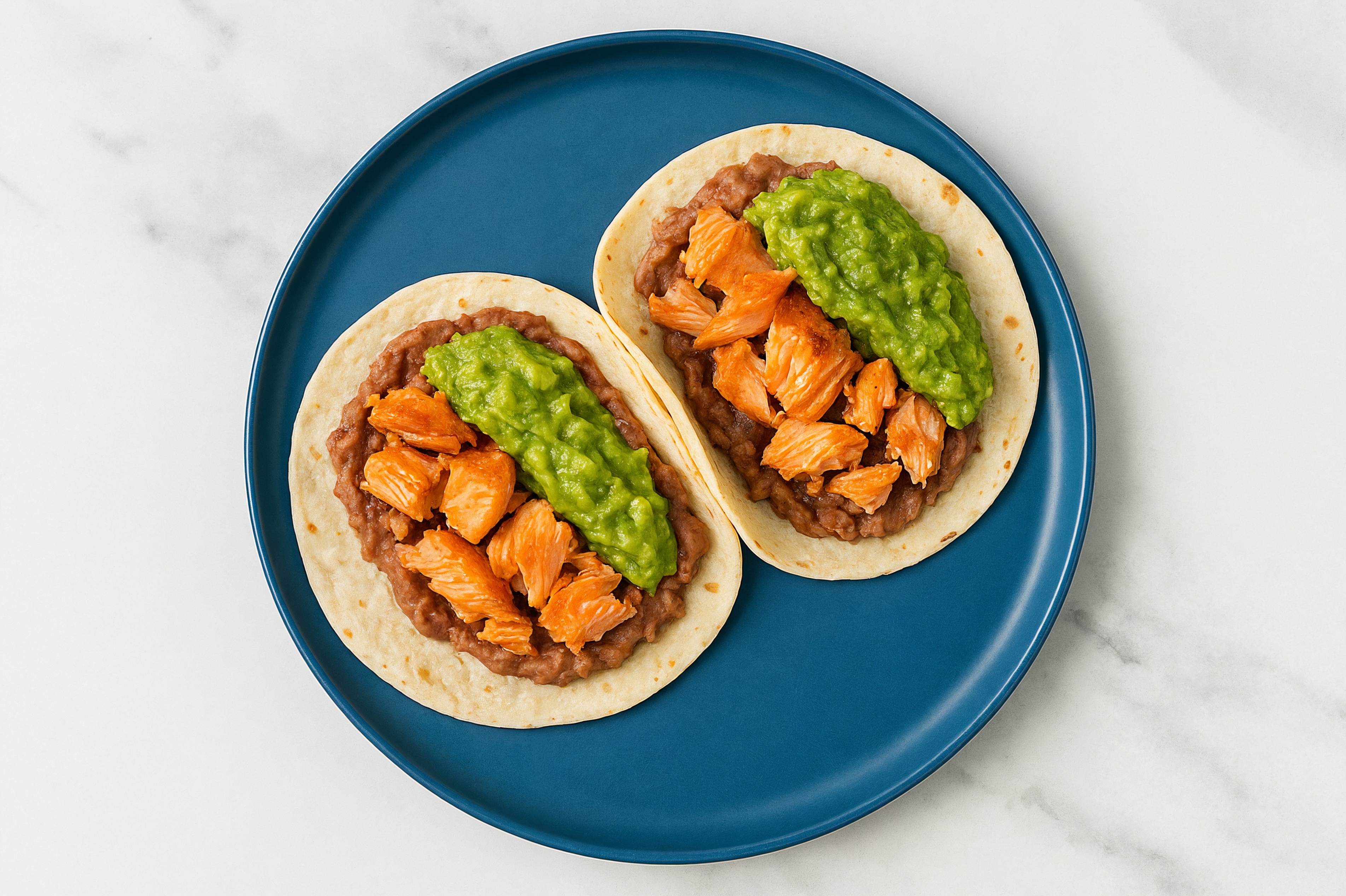 Refried Red Bean Tacos with Smoked Salmon & Guacamole