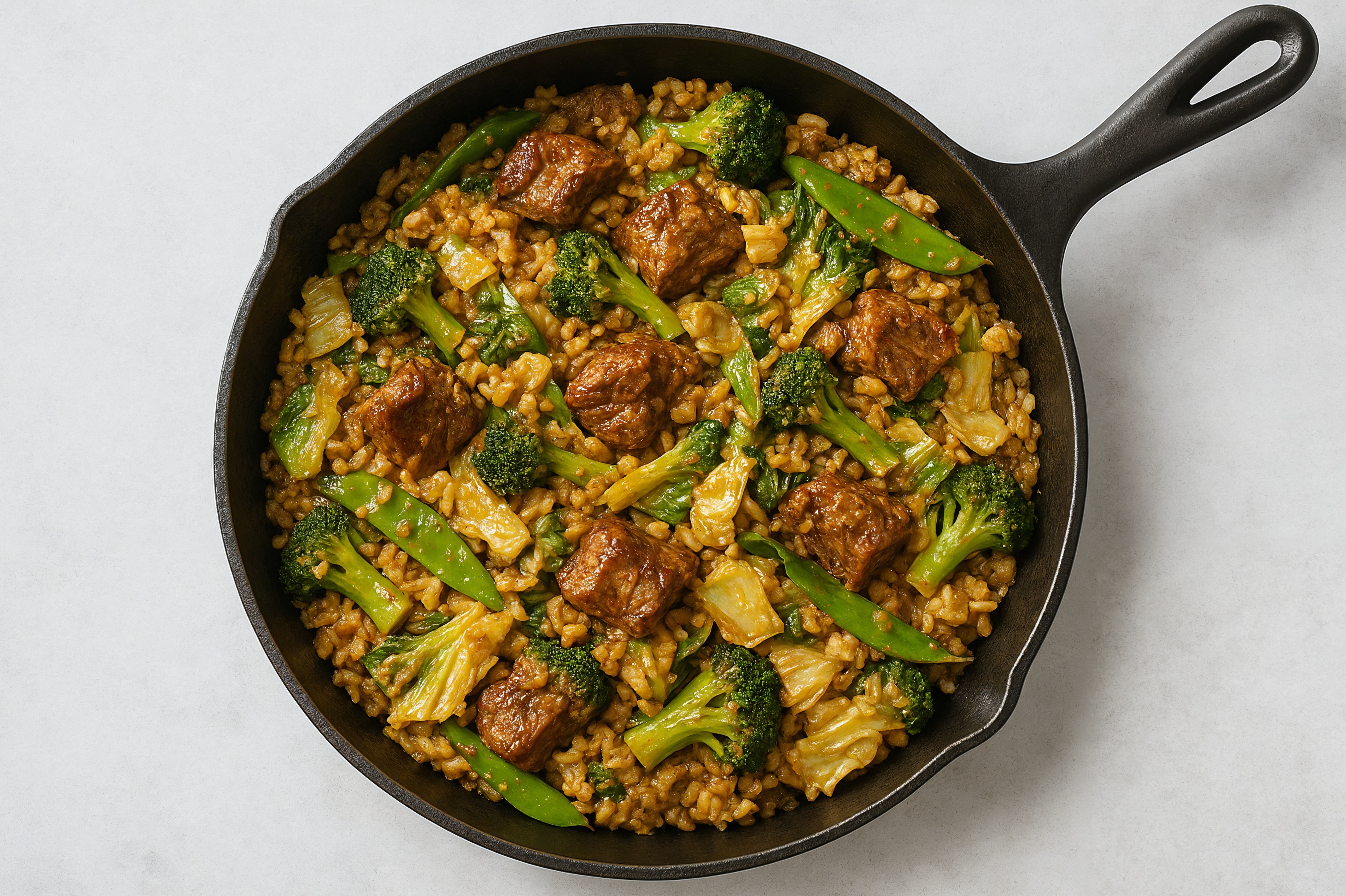 Thai Peanut Bok Choy + Lamb Stir-Fry with Brown Rice