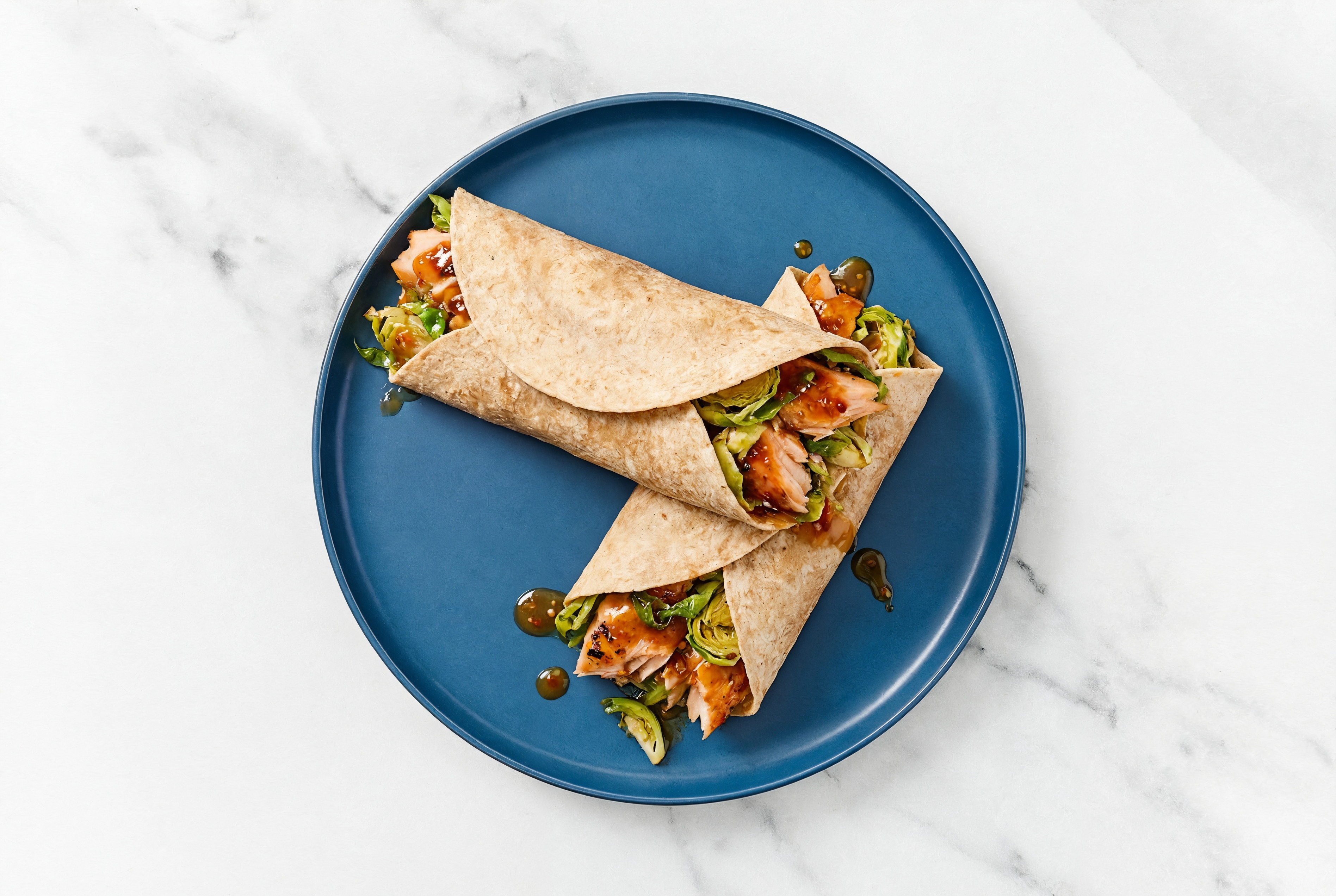 Grilled Salmon + Crispy Brussels Wrap