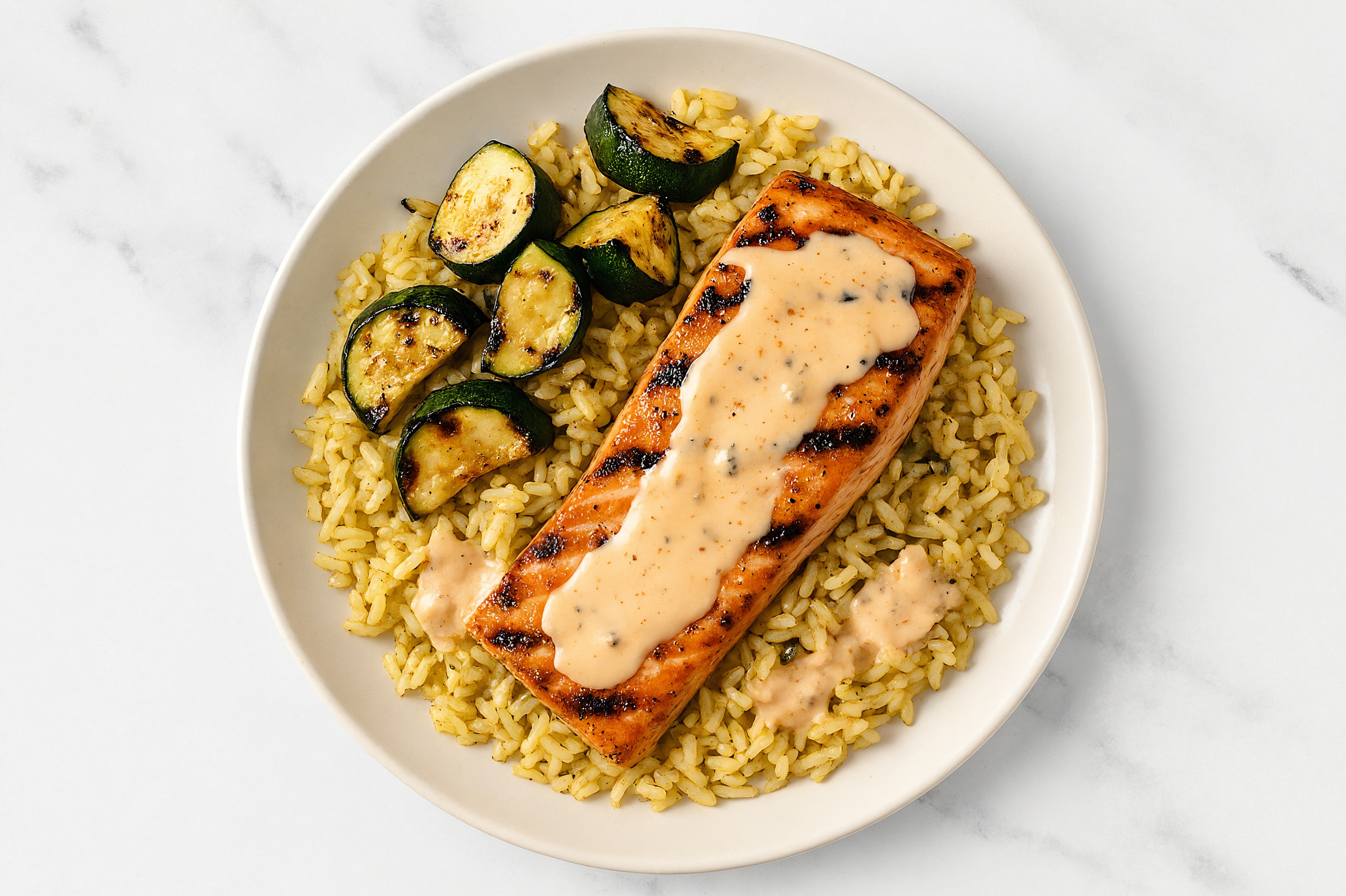 Grilled Buffalo Ranch Salmon Grain Bowl