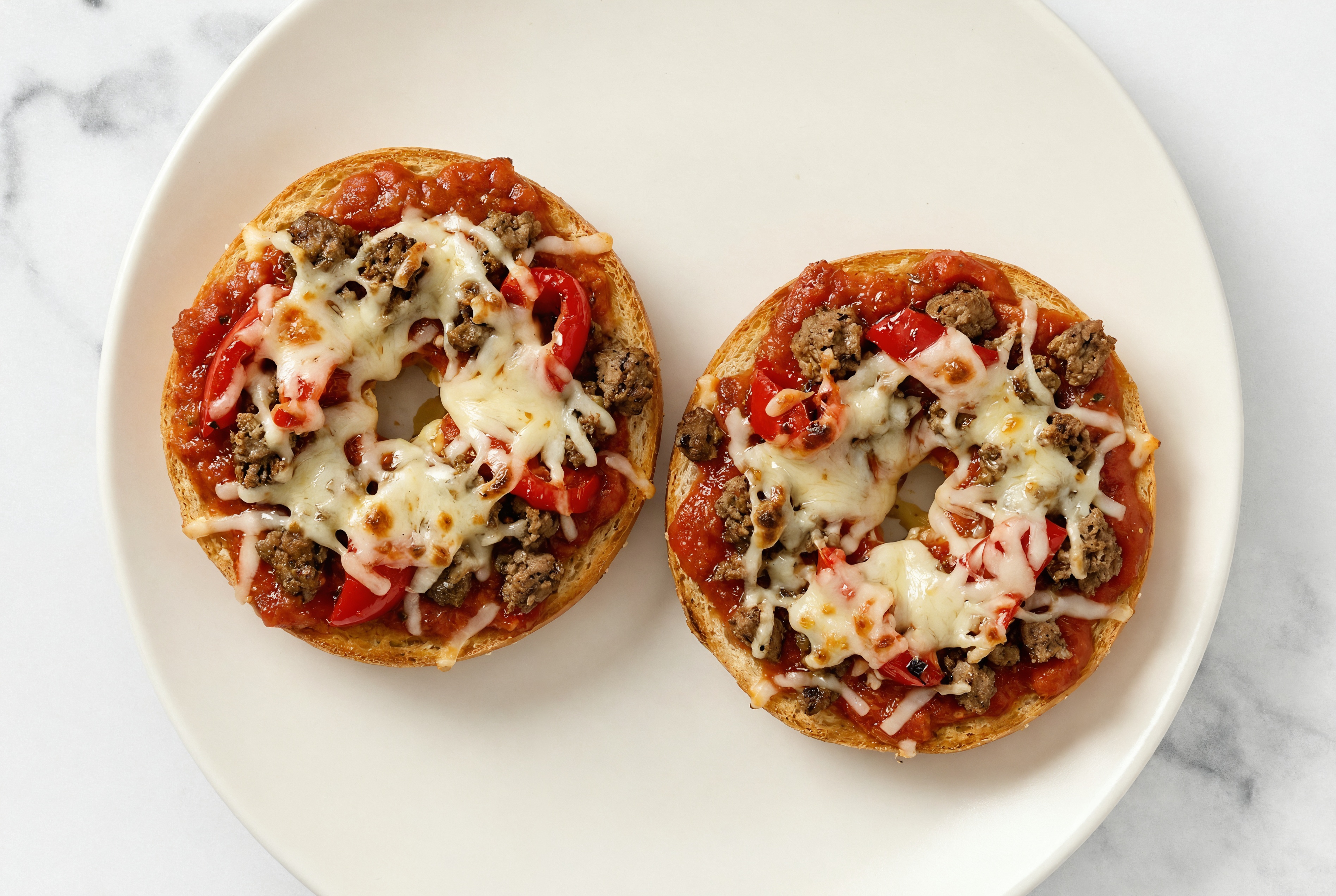Classic Ground Beef + Roasted Bell Pepper Pizza Gluten-Free Plain Bagels