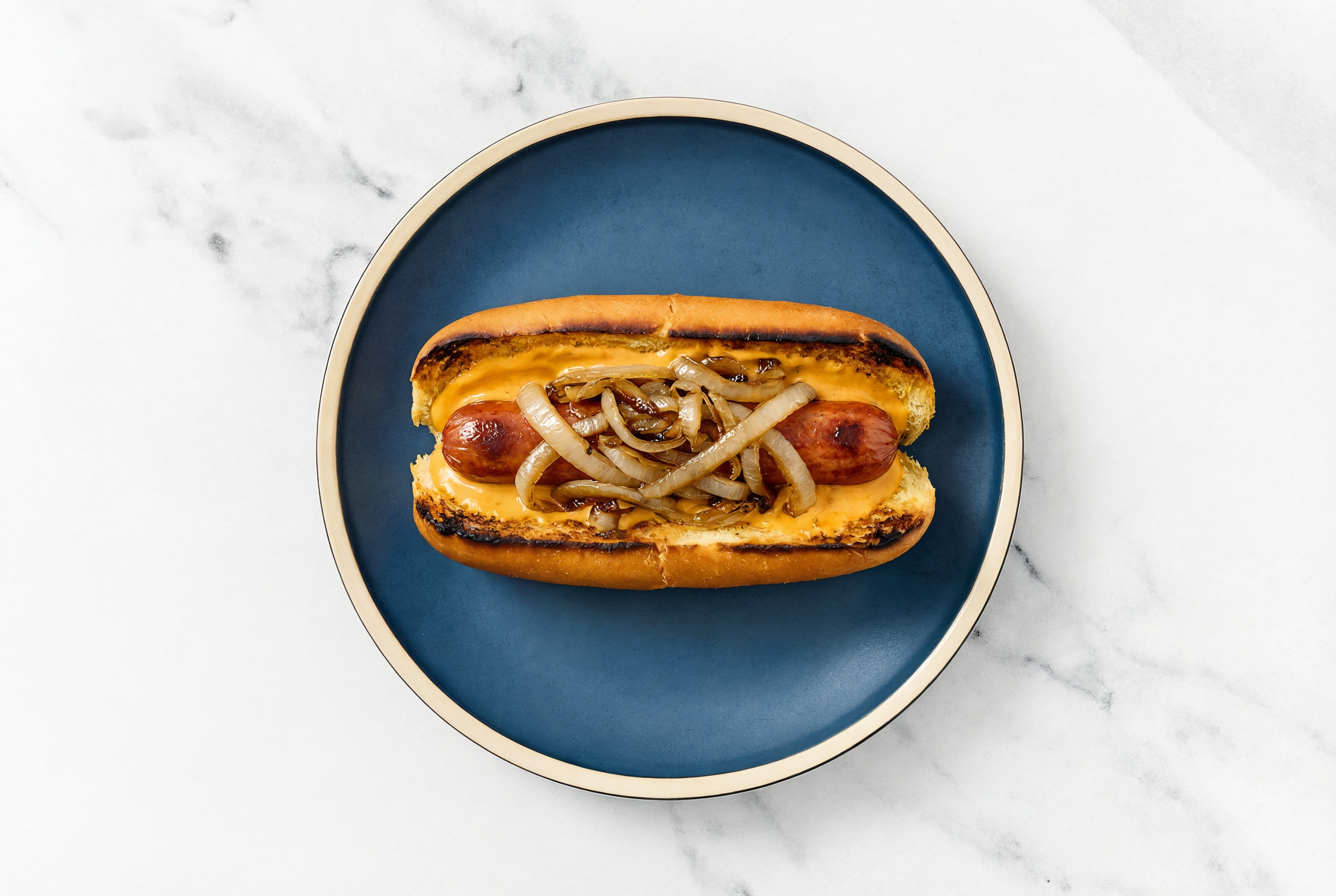 Carmelized Onion Beef Hot Dog with Super Special Sauce on Brioche