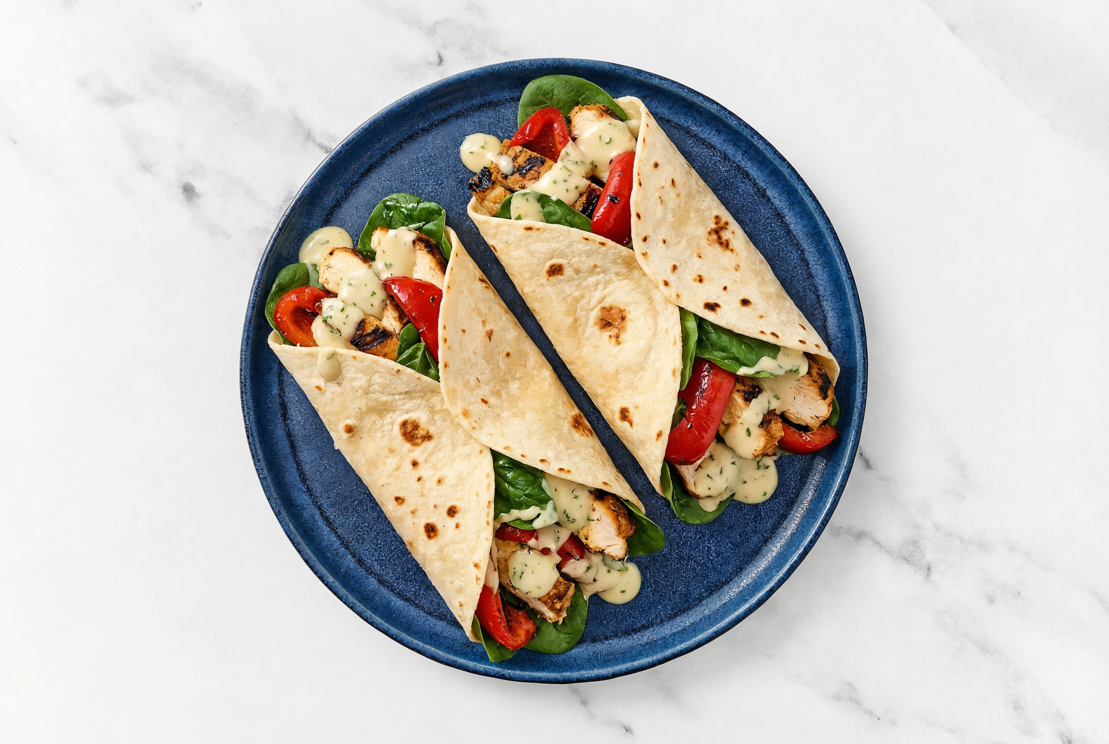 Herby Blackened Chicken + Roasted Pepper Tortilla Wraps with Spinach