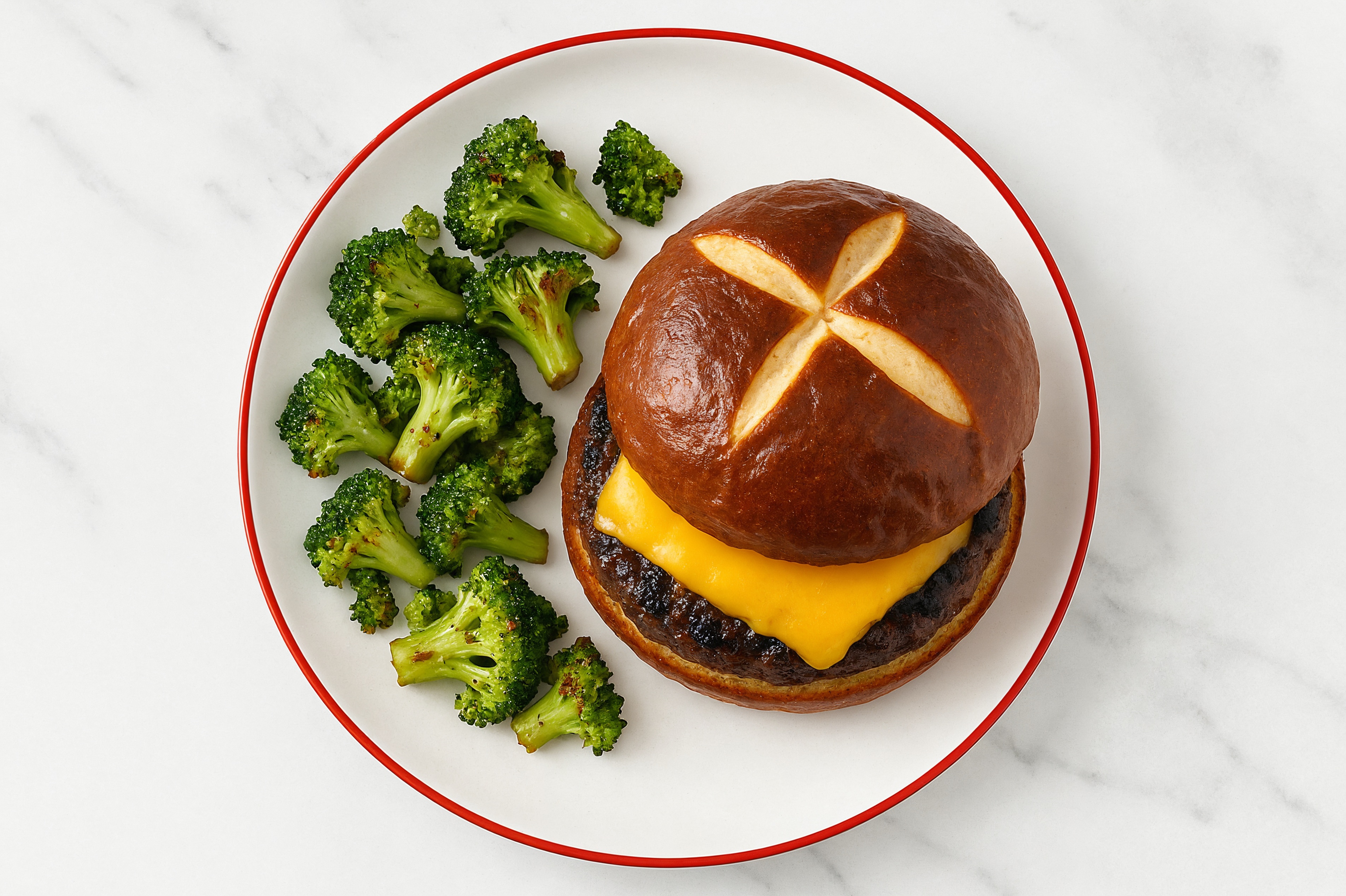 Classic Cheese Burger on Pretzel Bun with Wagyu Beef Patties