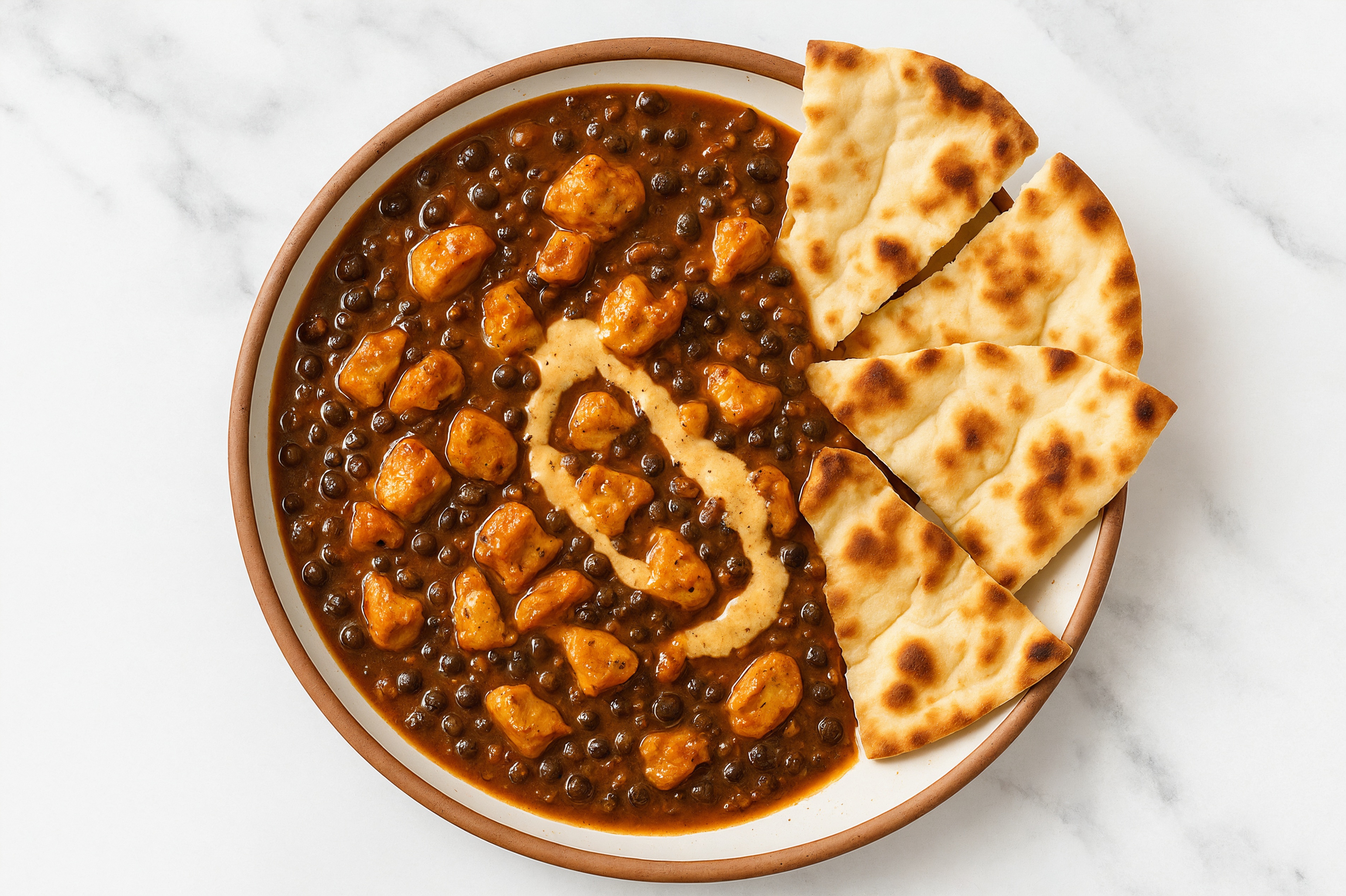 BBQ Chicken 'n Black Lentil Curry + Warm Naan Wedges