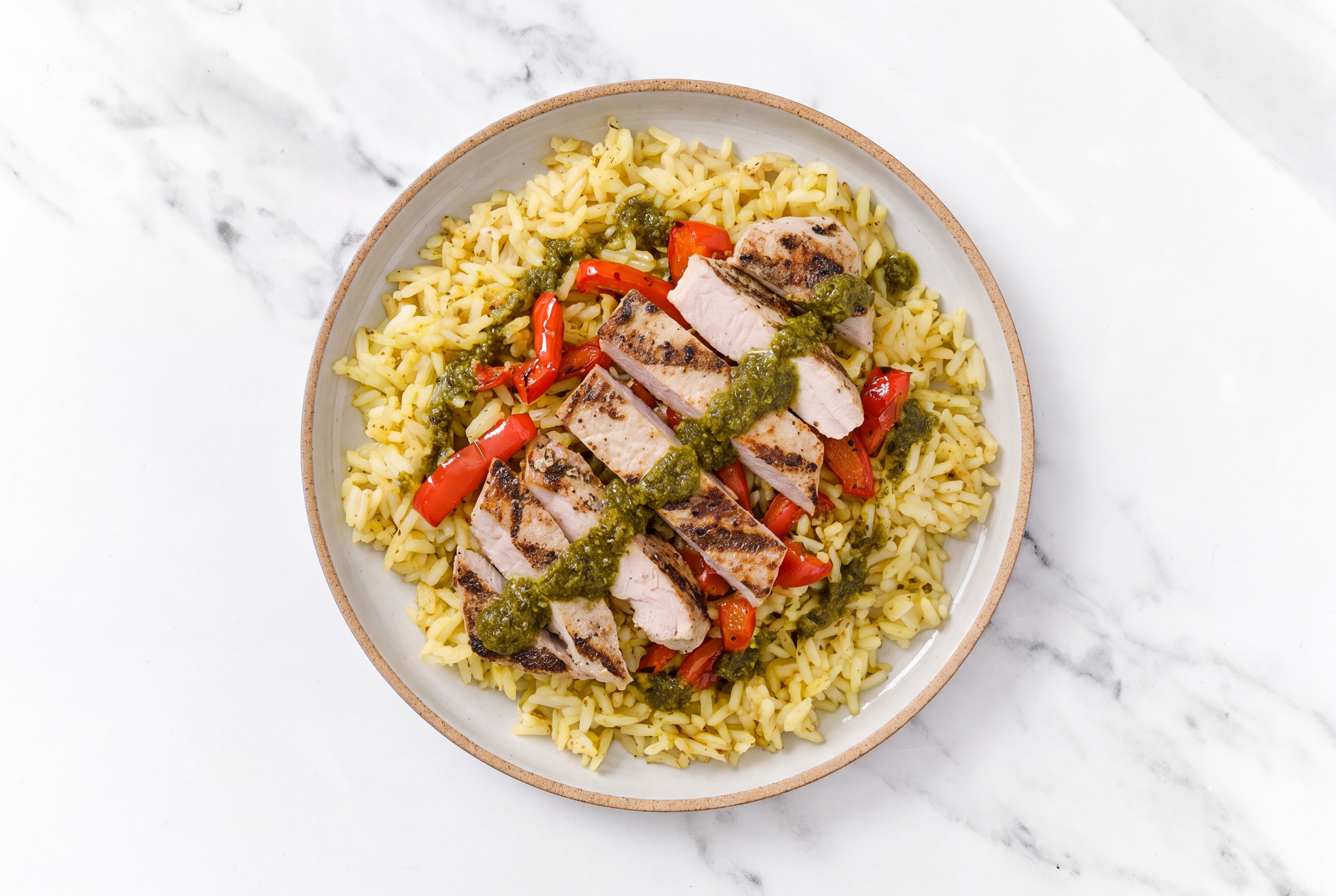 Grilled Pork Chop + Zhoug Jasmine Rice Bowl with Red Bell Pepper
