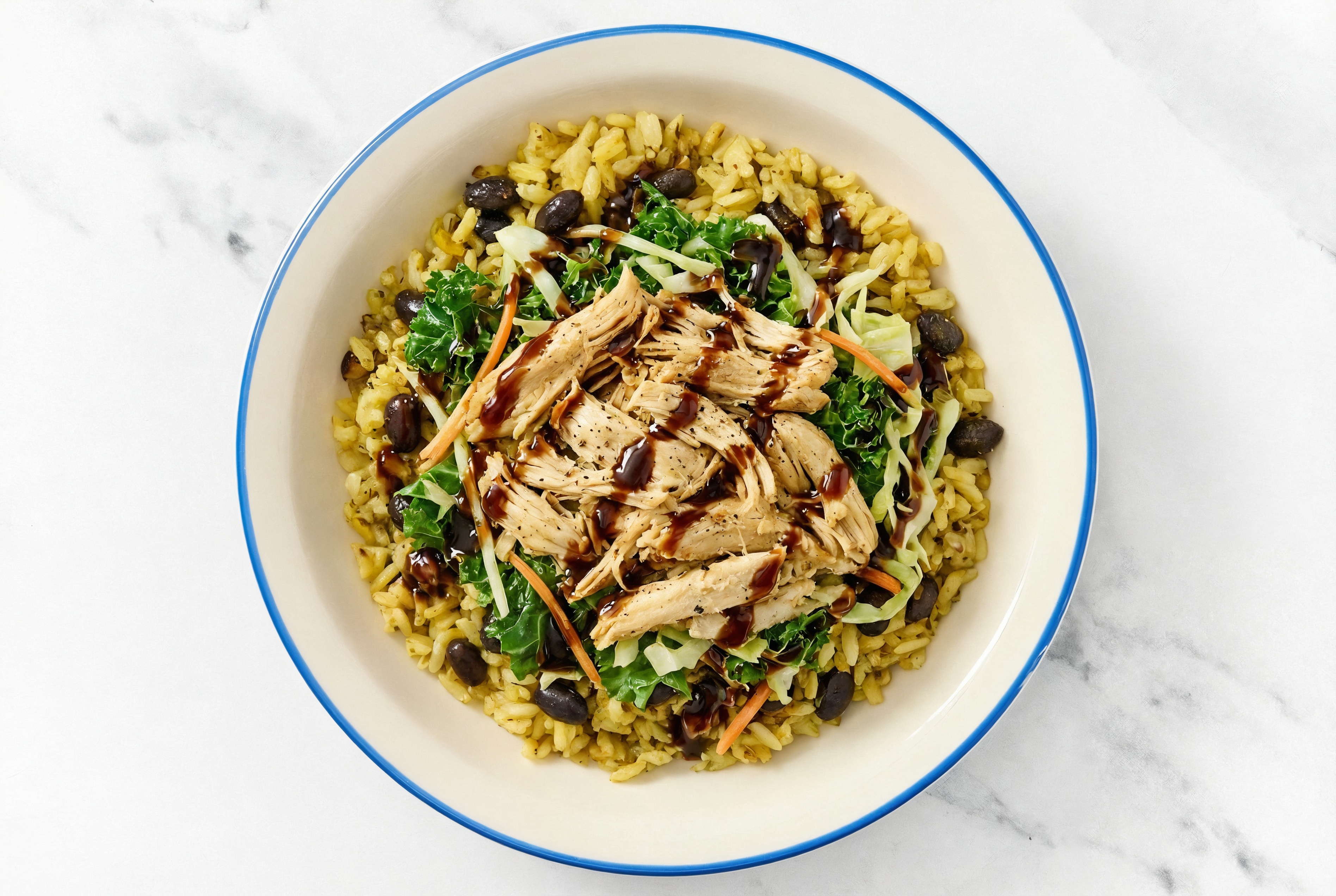 BBQ Chicken Grain Bowl with Seasoned White Rice + Black Beans