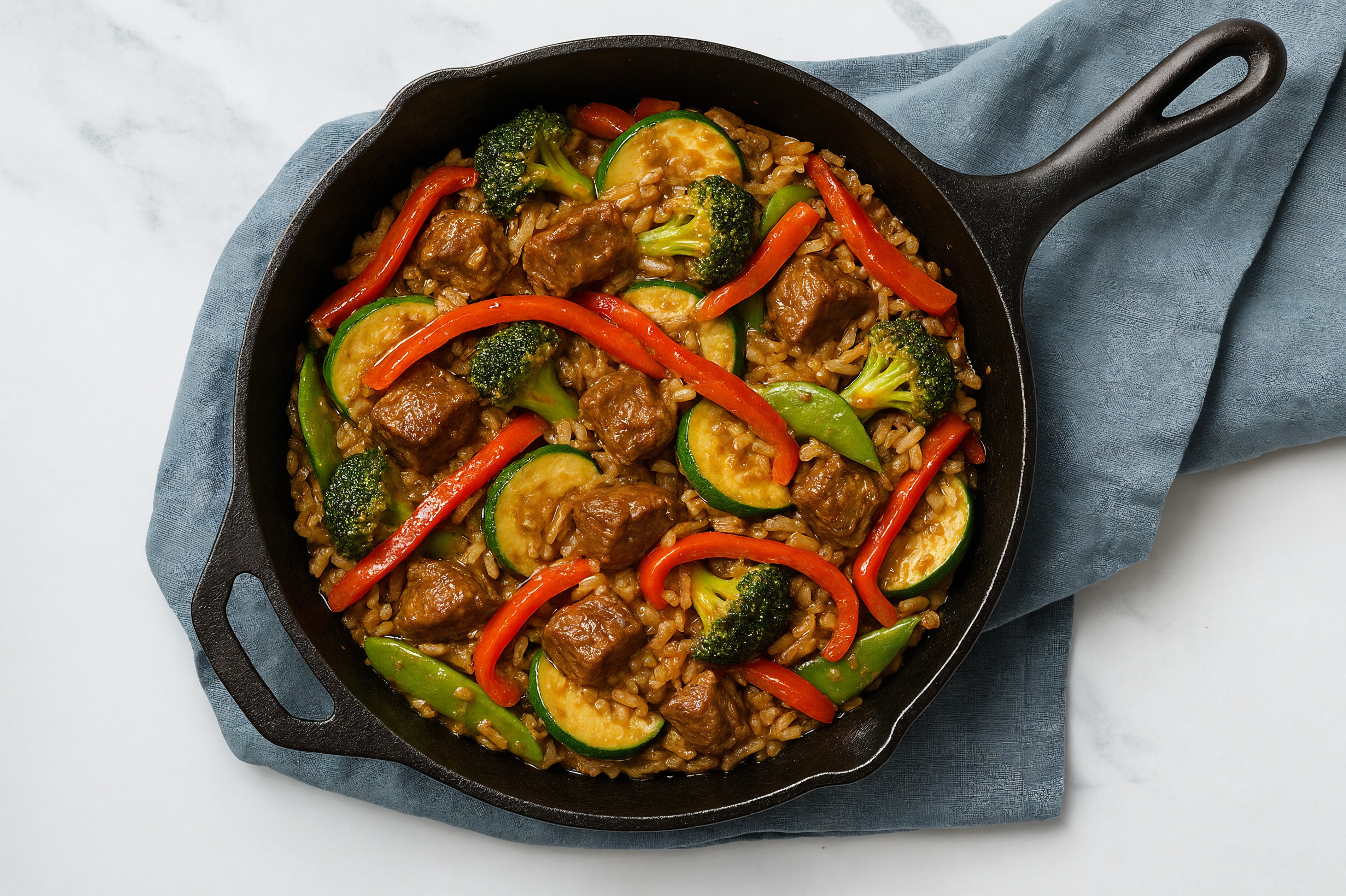 Thai Peanut Veggie + Bison Stir-Fry with Brown Rice