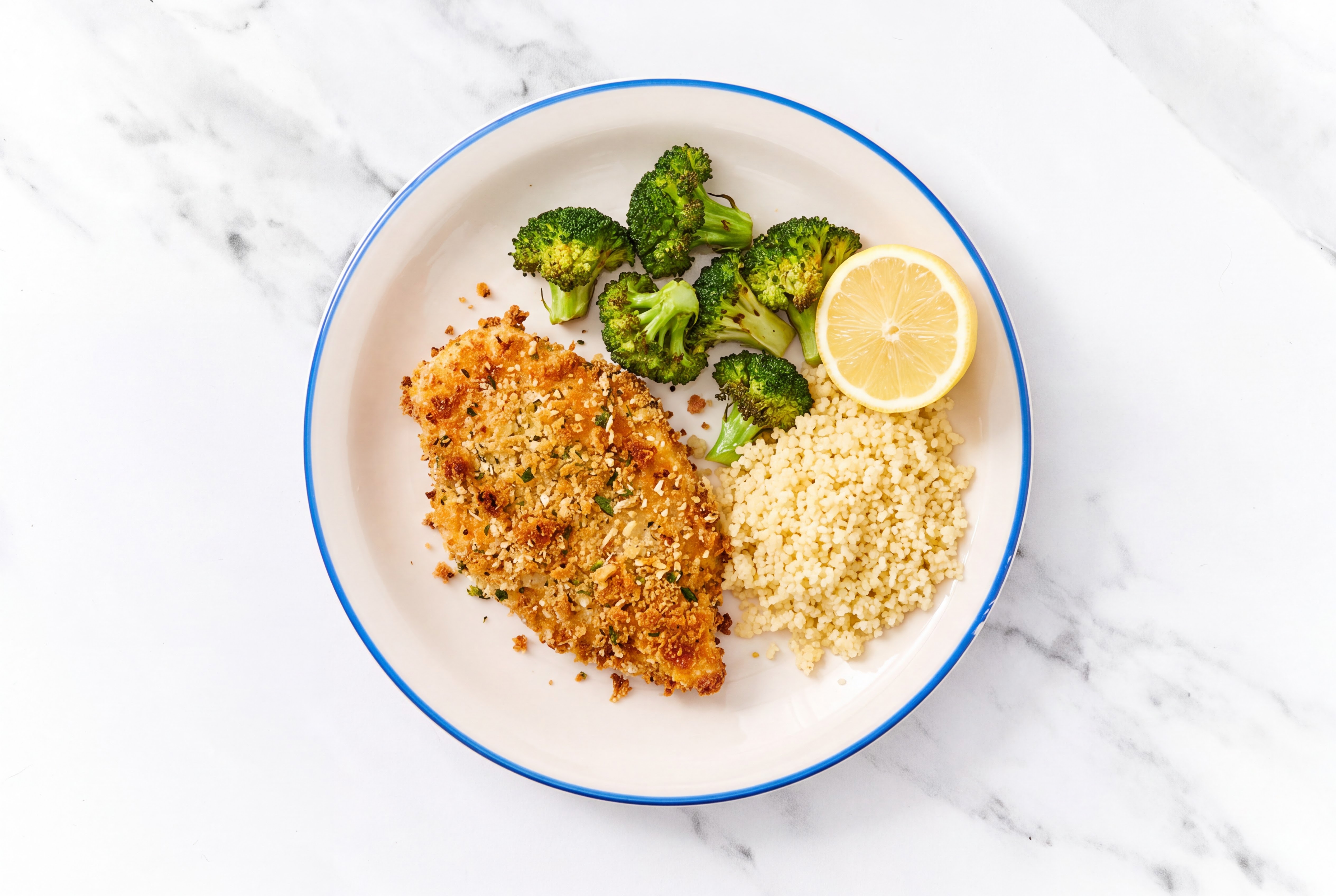 Lemon Parmesan Breaded Chicken Cutlet with Broccoli & Couscous