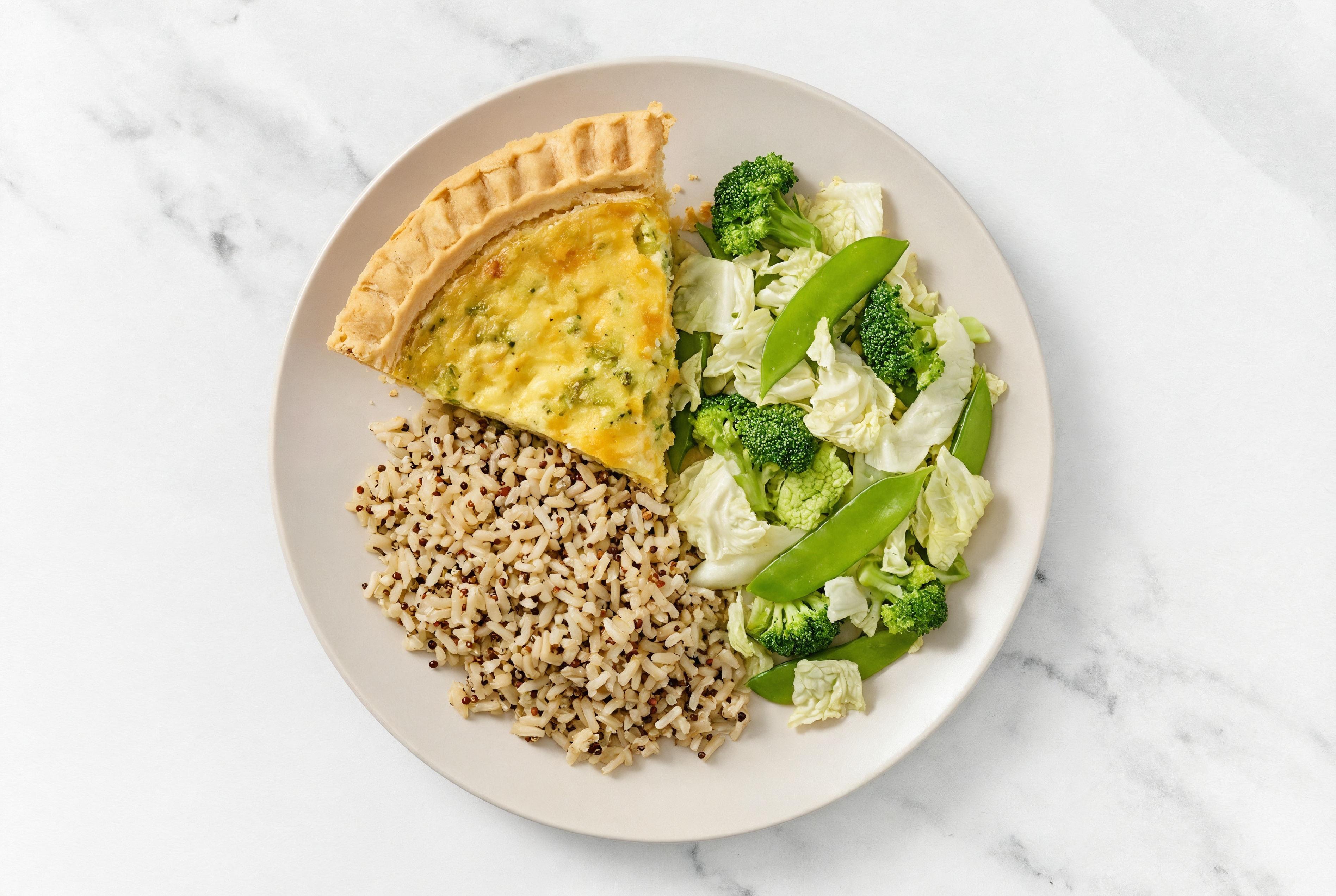 Broccoli & Cheddar Quiche with Bok Choy & Quinoa Blend